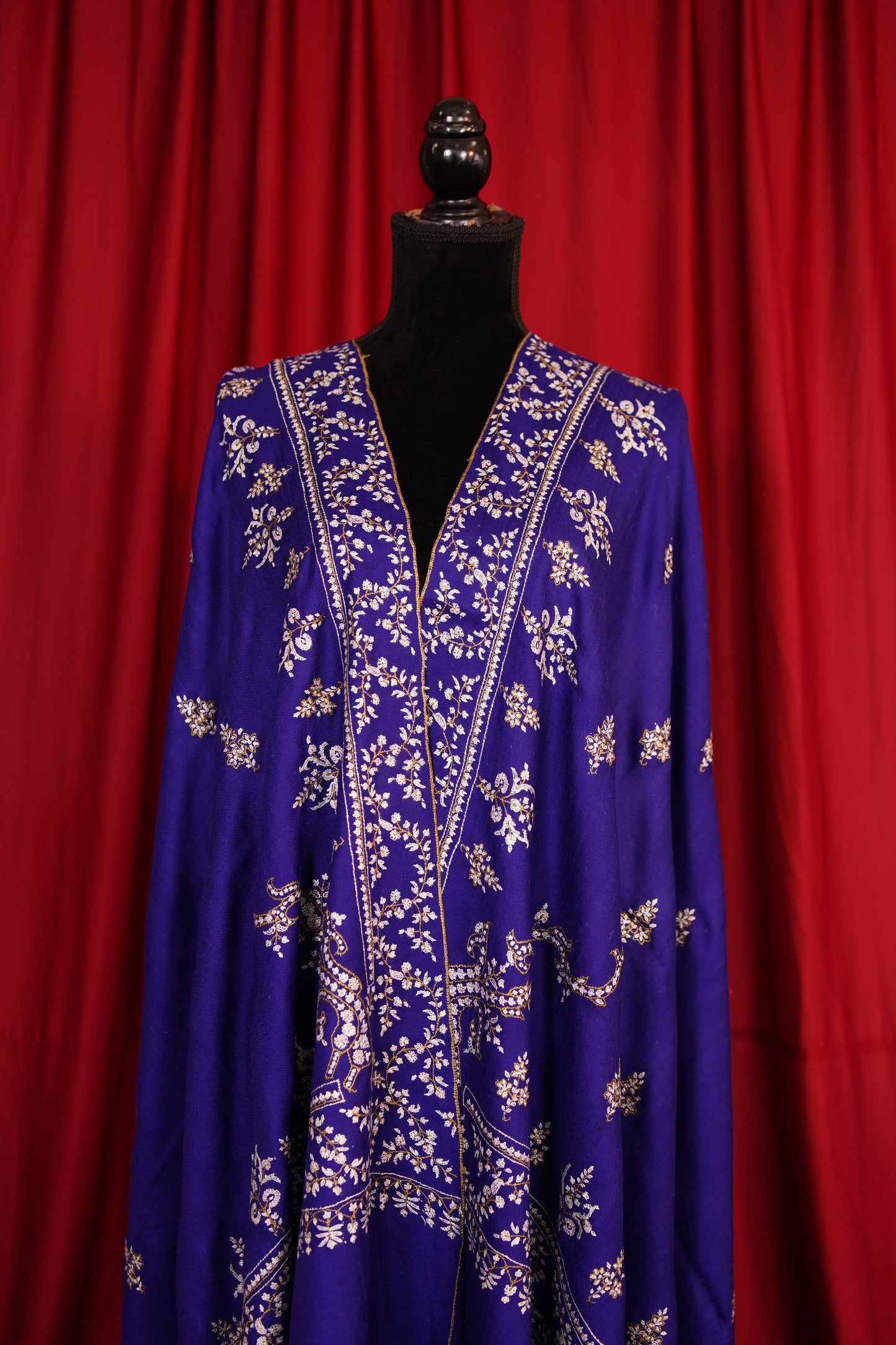 blue GI butis embroidery pashmina shawl 9853