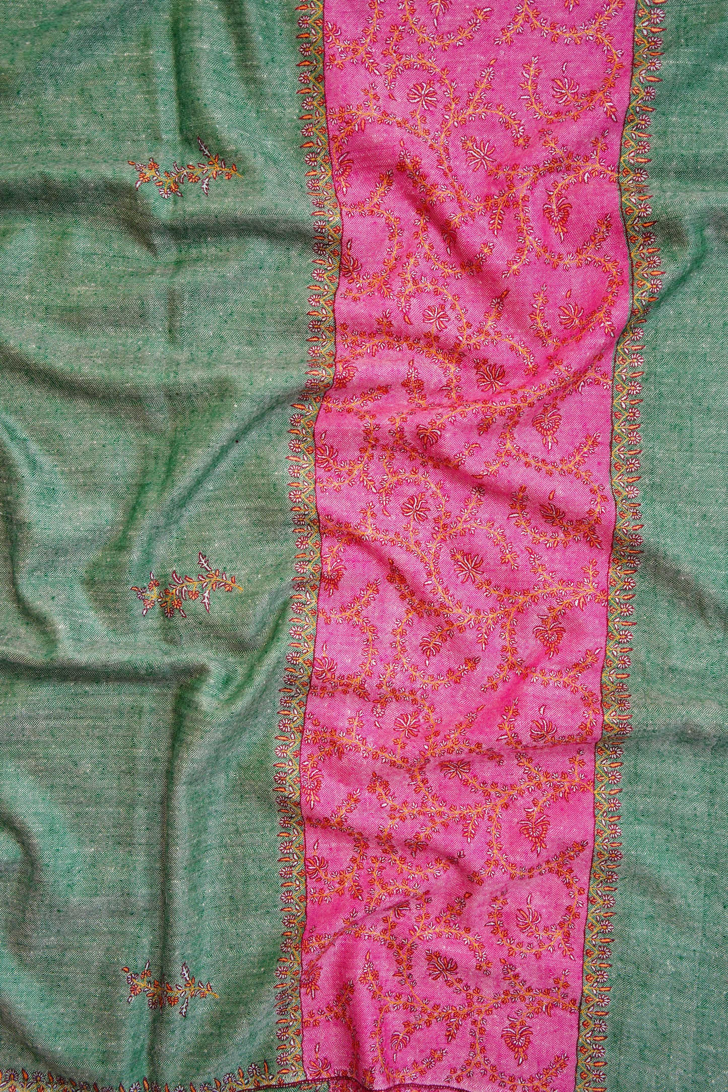 sea green and pink GI embroidery pashmina shawl 9854