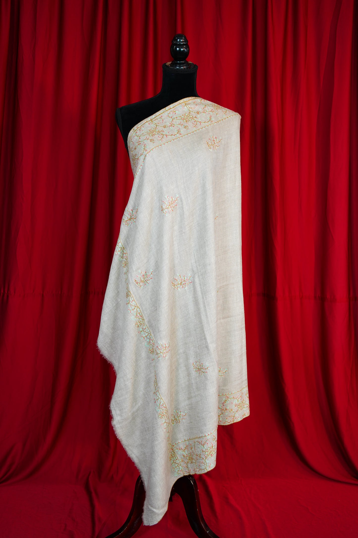 smoke gray GI embroidery pashmina shawl 9856