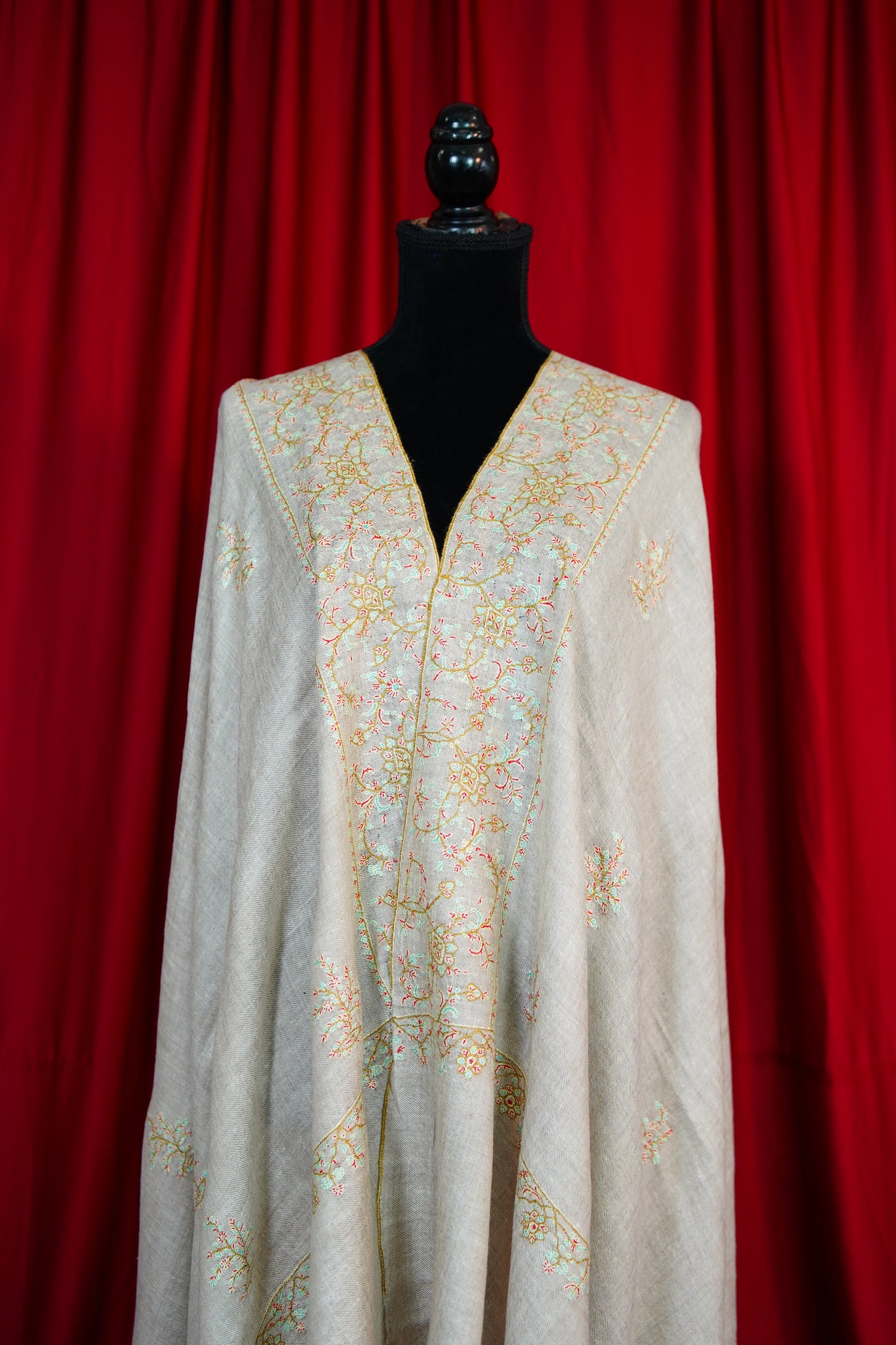 smoke gray GI embroidery pashmina shawl 9856