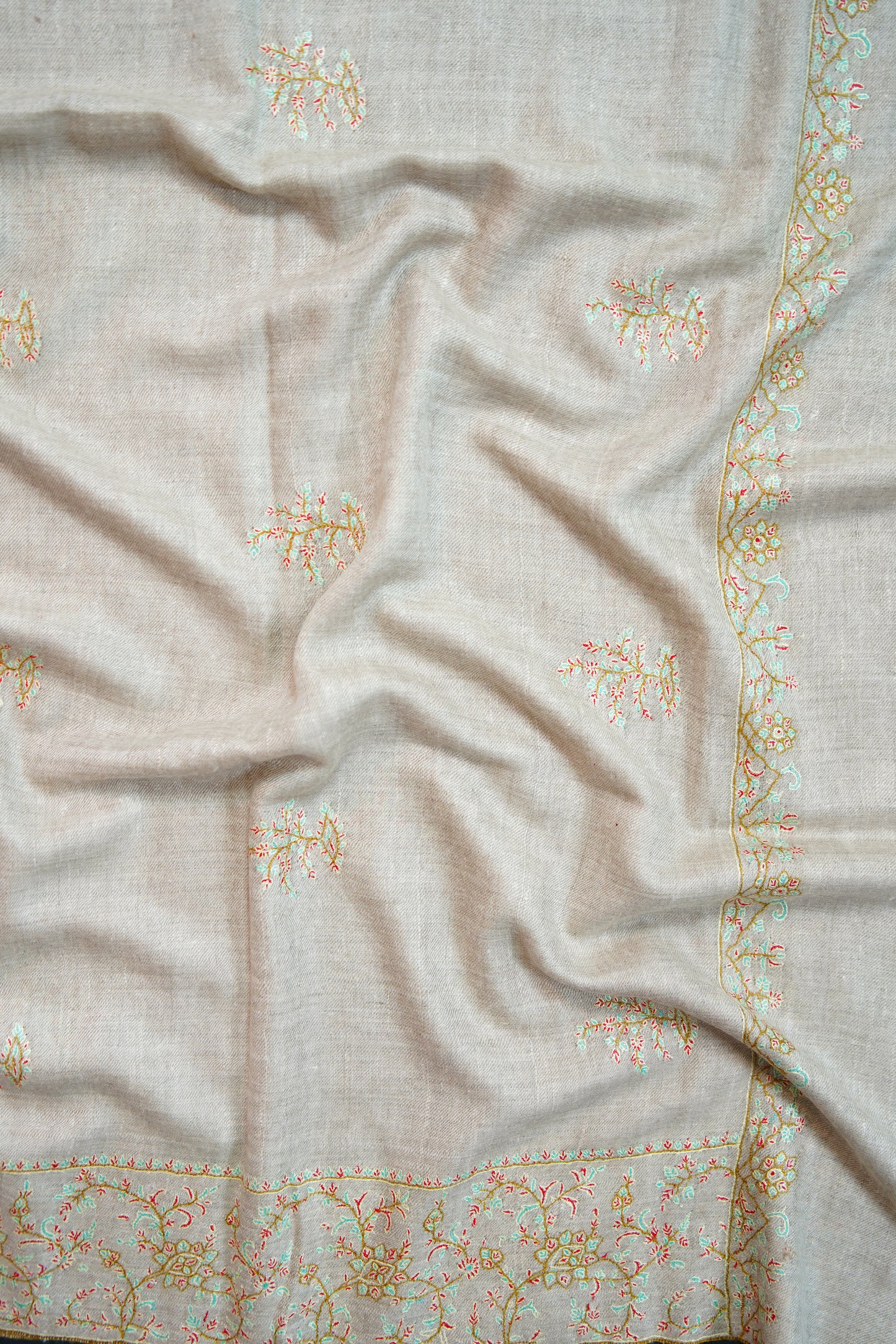 smoke gray GI embroidery pashmina shawl 9856