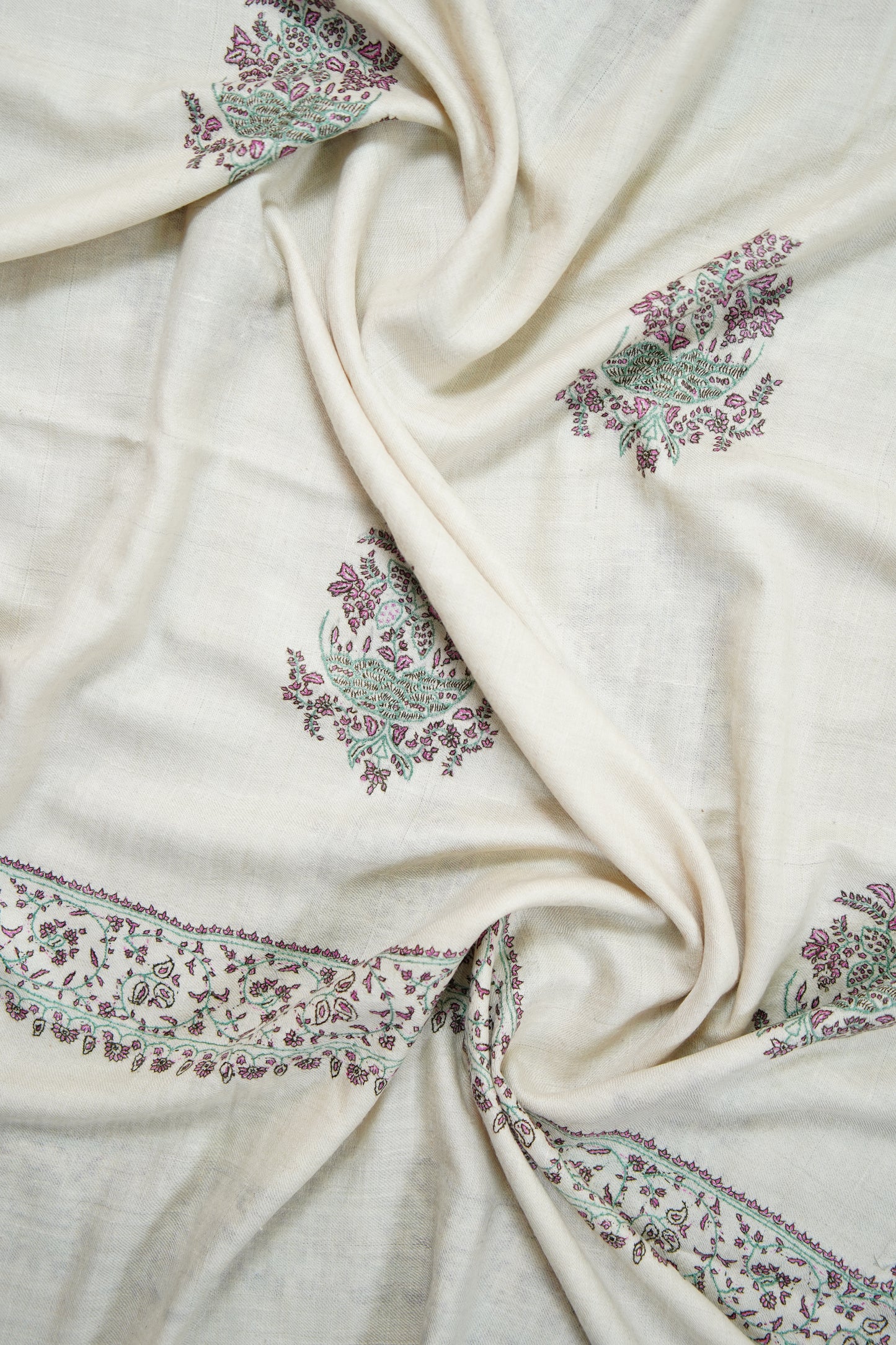 creamy white GI butis embroidery pashmina shawl 9858
