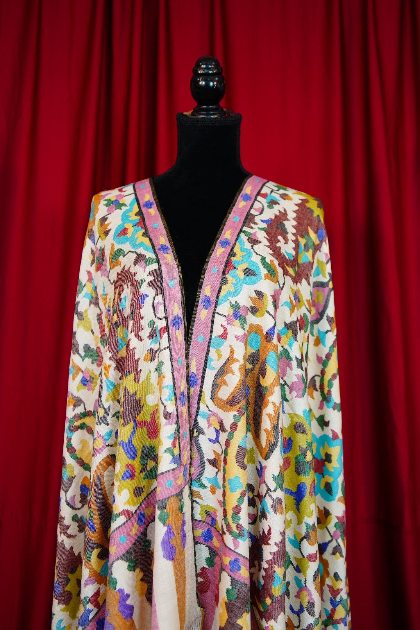 white multi-coloured GI kani jamma pashmina shawl 9863