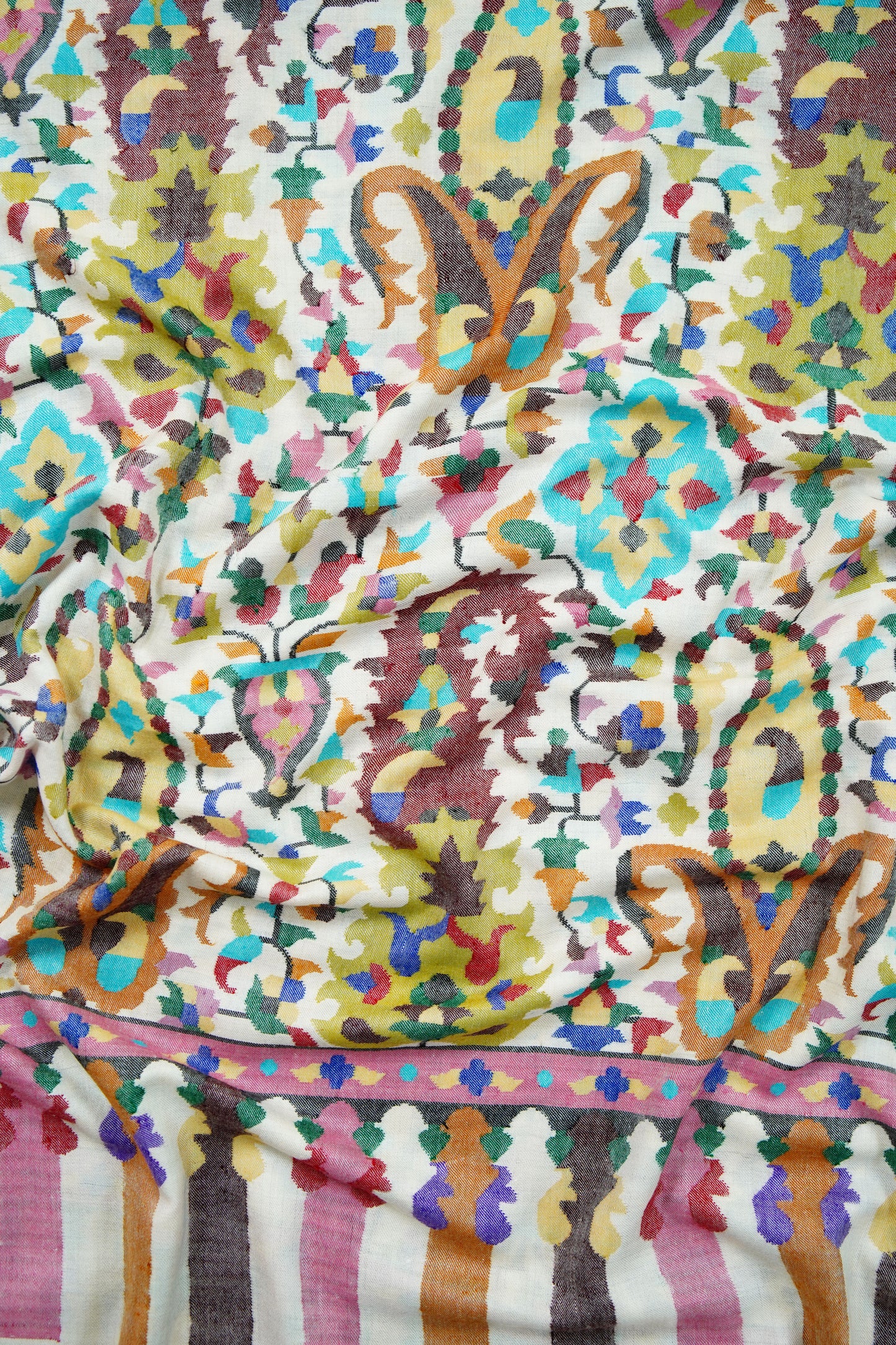 white multi-coloured GI kani jamma pashmina shawl 9863