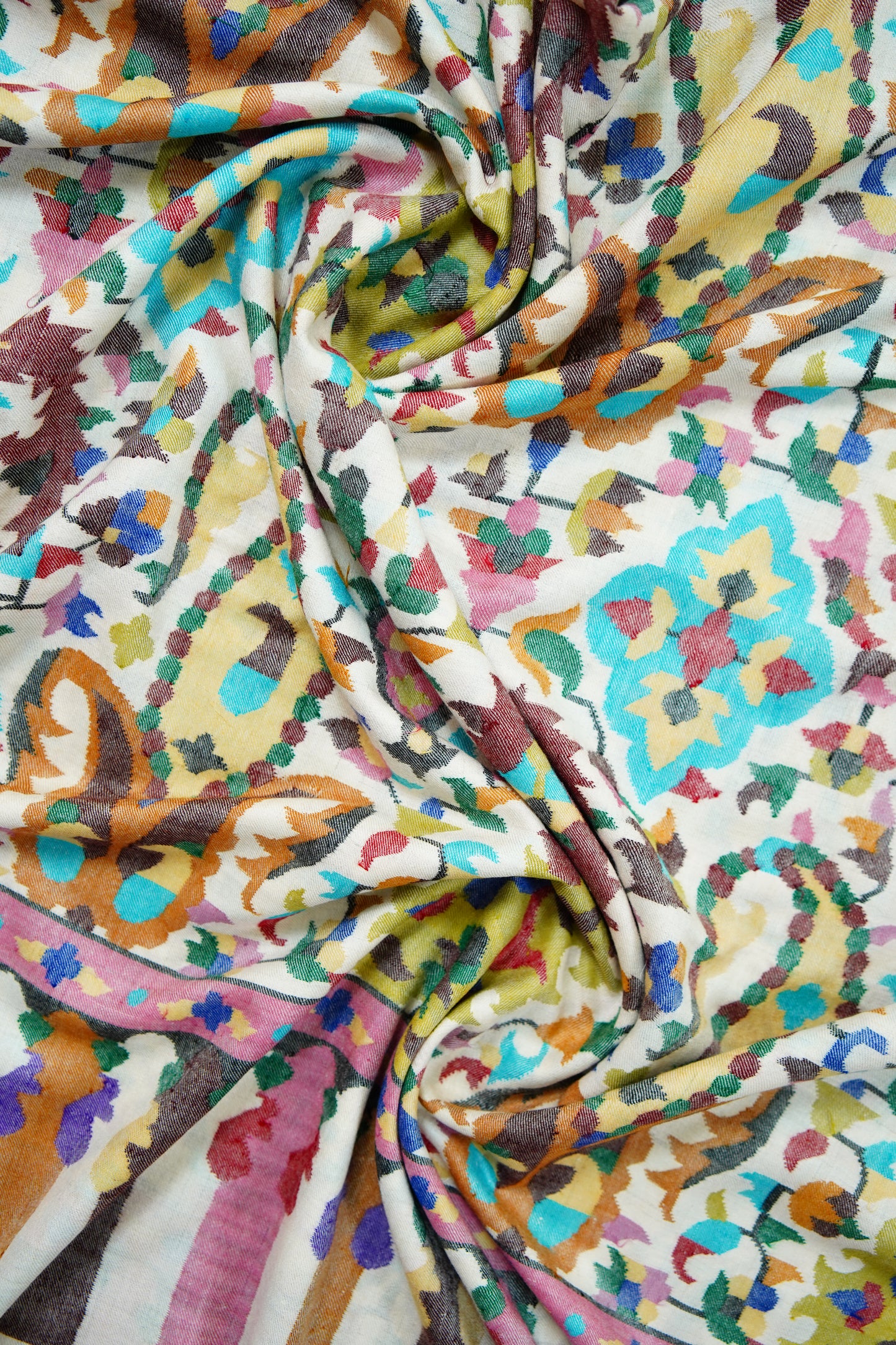 white multi-coloured GI kani jamma pashmina shawl 9863