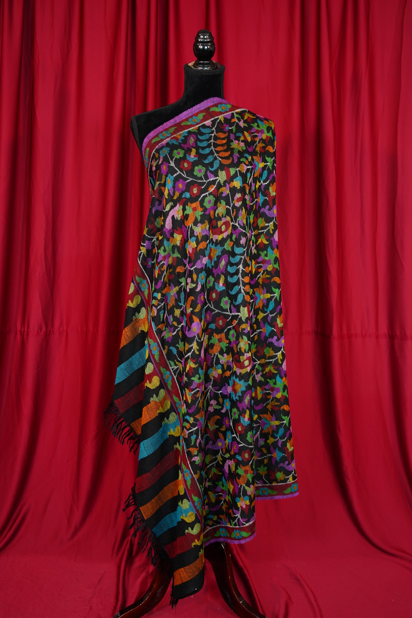 black multi-coloured GI kani jamma pashmina shawl 9864