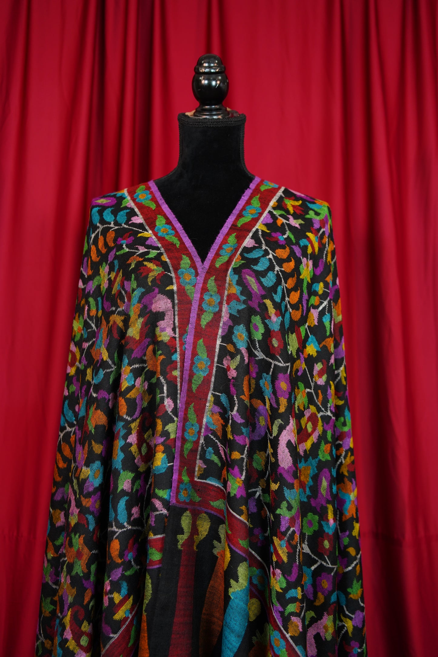 black multi-coloured GI kani jamma pashmina shawl 9864
