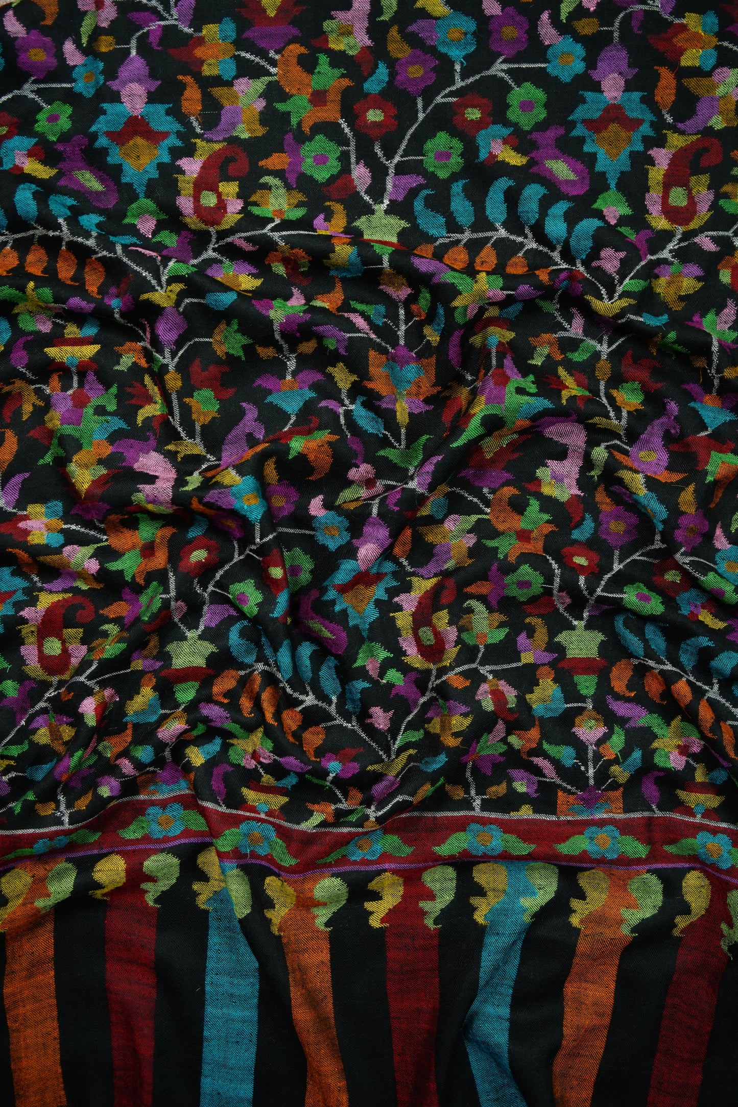 black multi-coloured GI kani jamma pashmina shawl 9864
