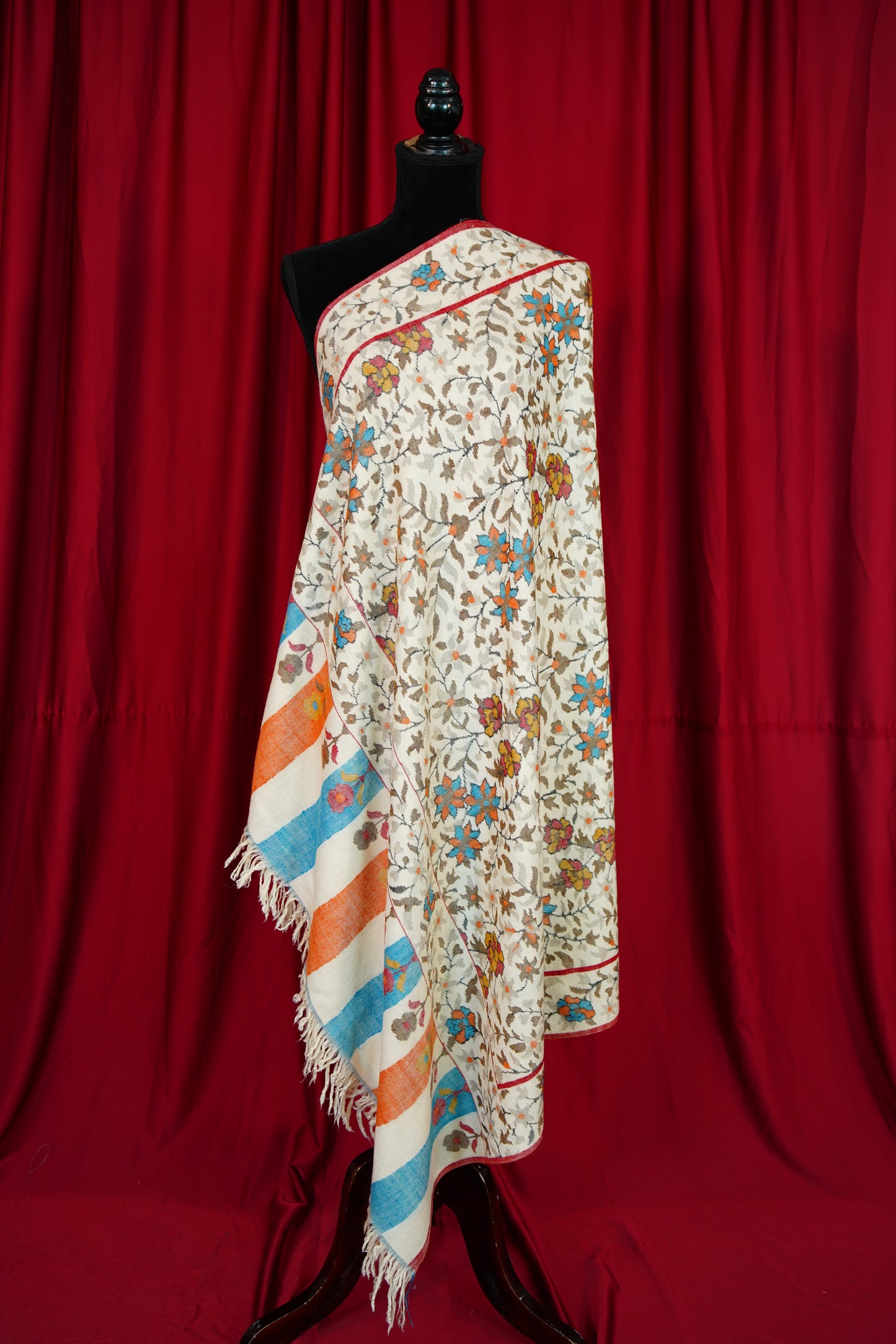 white multi-coloured GI kani jamma pashmina shawl 9866