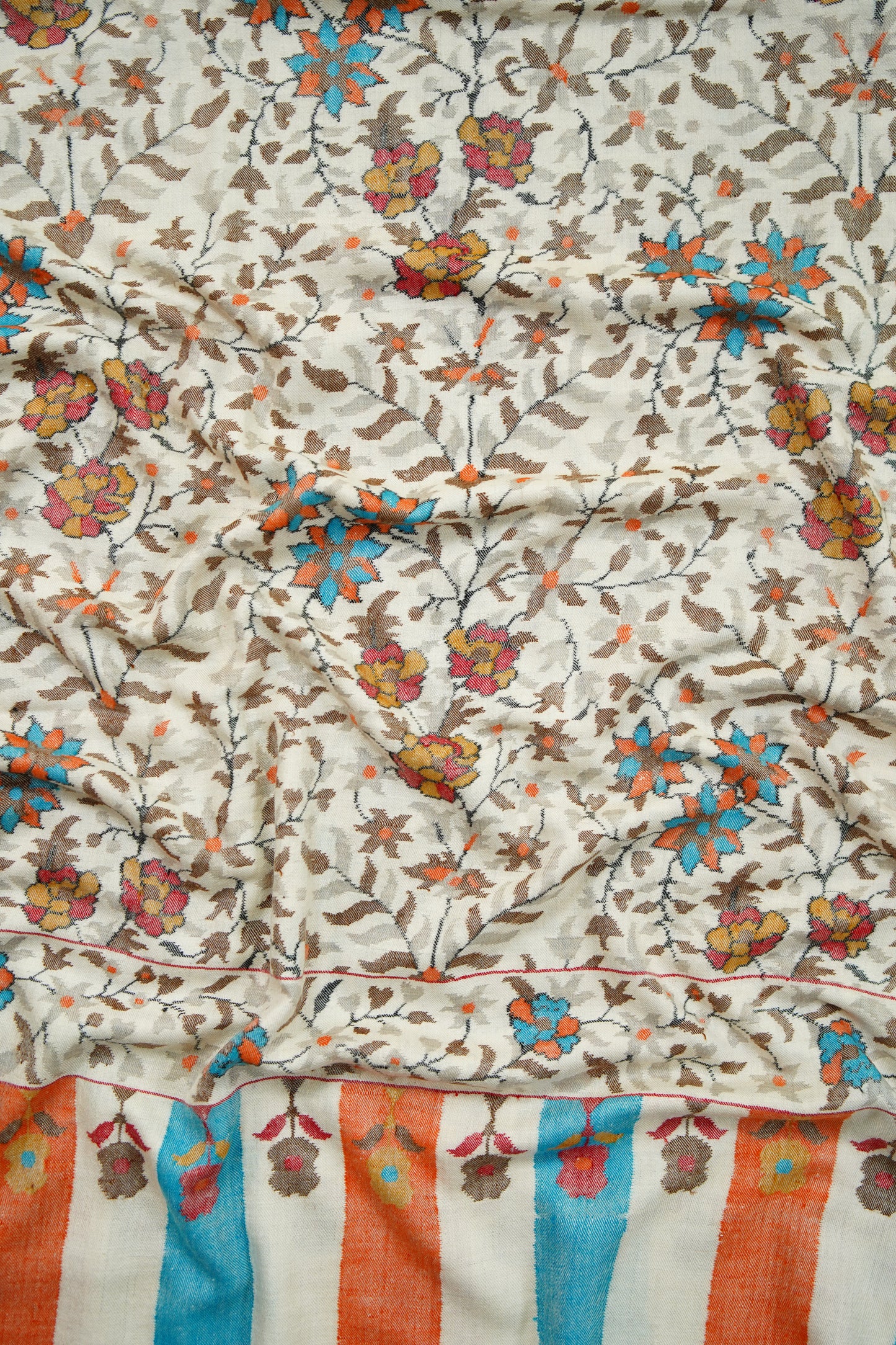 white multi-coloured GI kani jamma pashmina shawl 9866