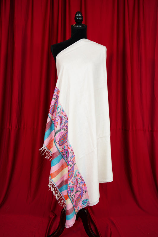 pure white GI kani palla pashmina shawl 9867