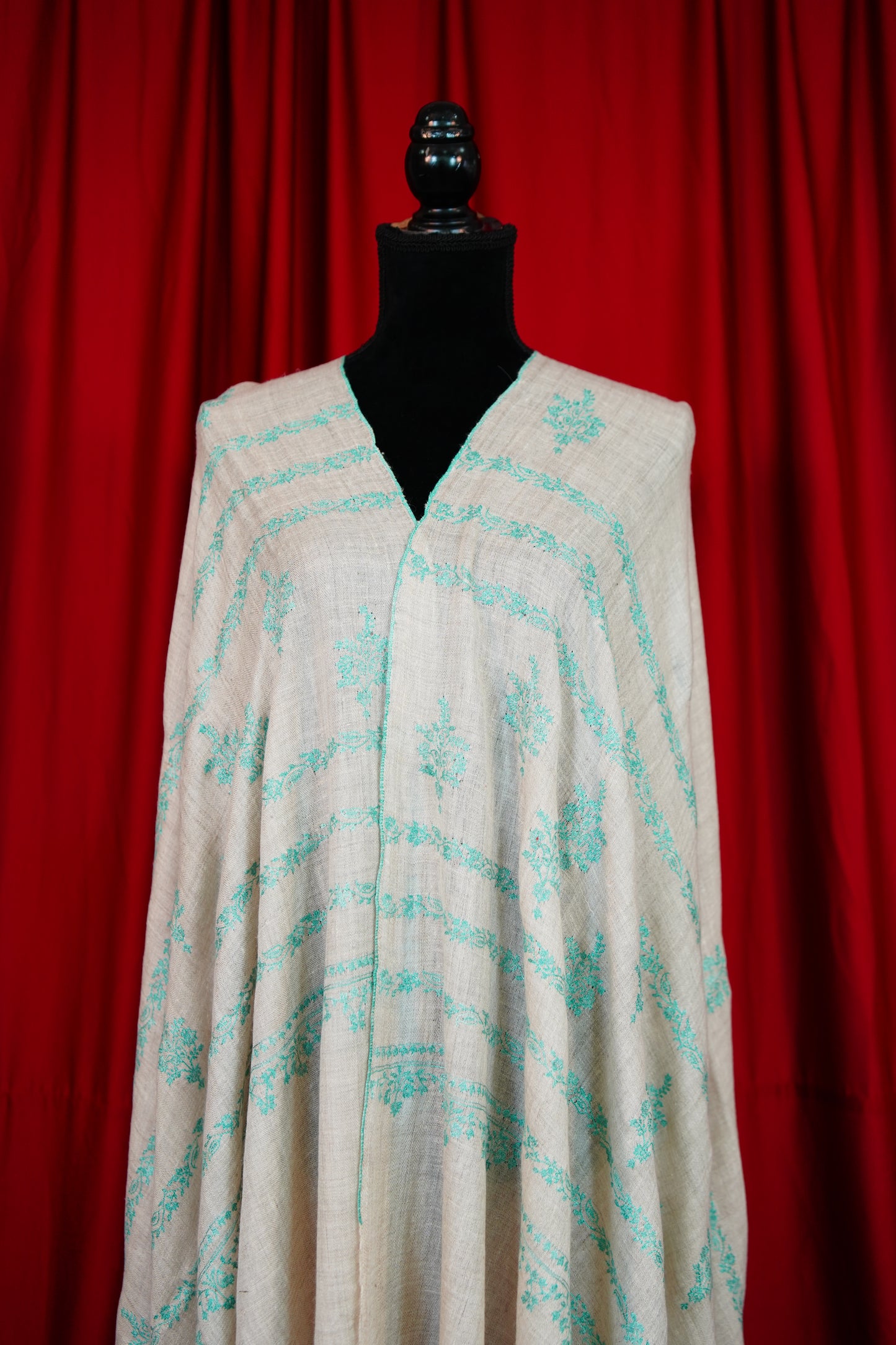 smoke grey GI embroidery pashmina shawl 9869