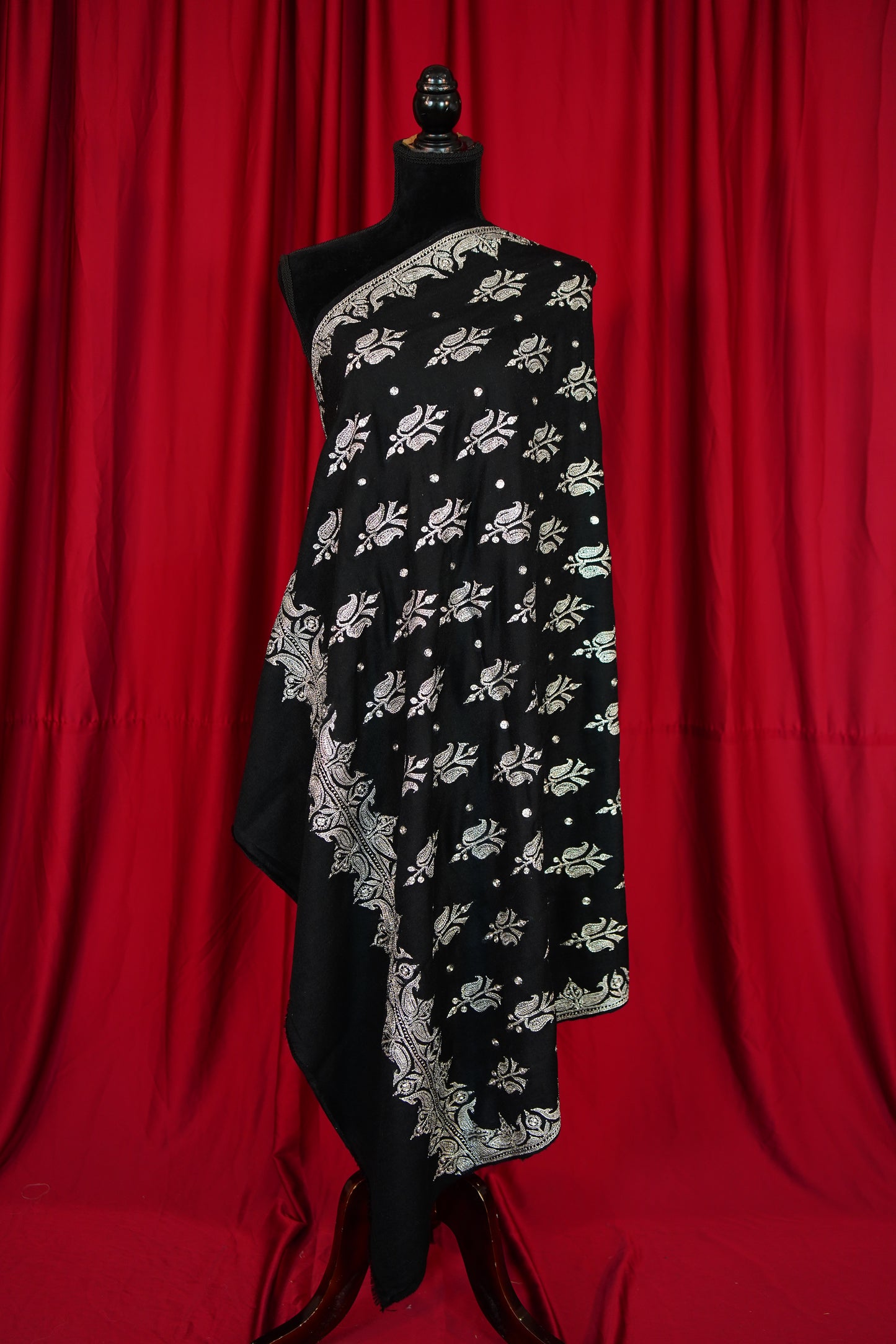 jet black tilla butis embroidery shawl 9873