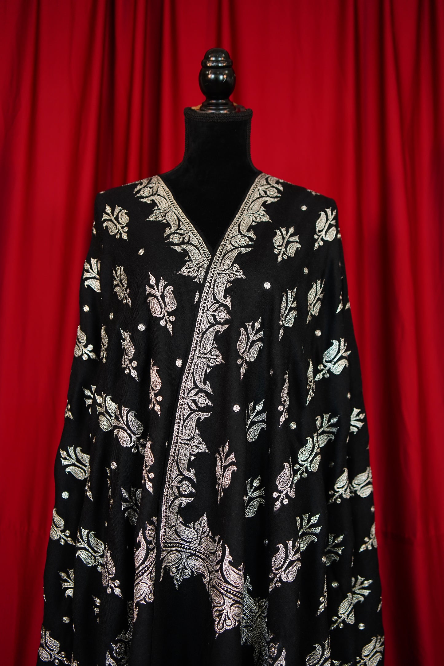 jet black tilla butis embroidery shawl 9873