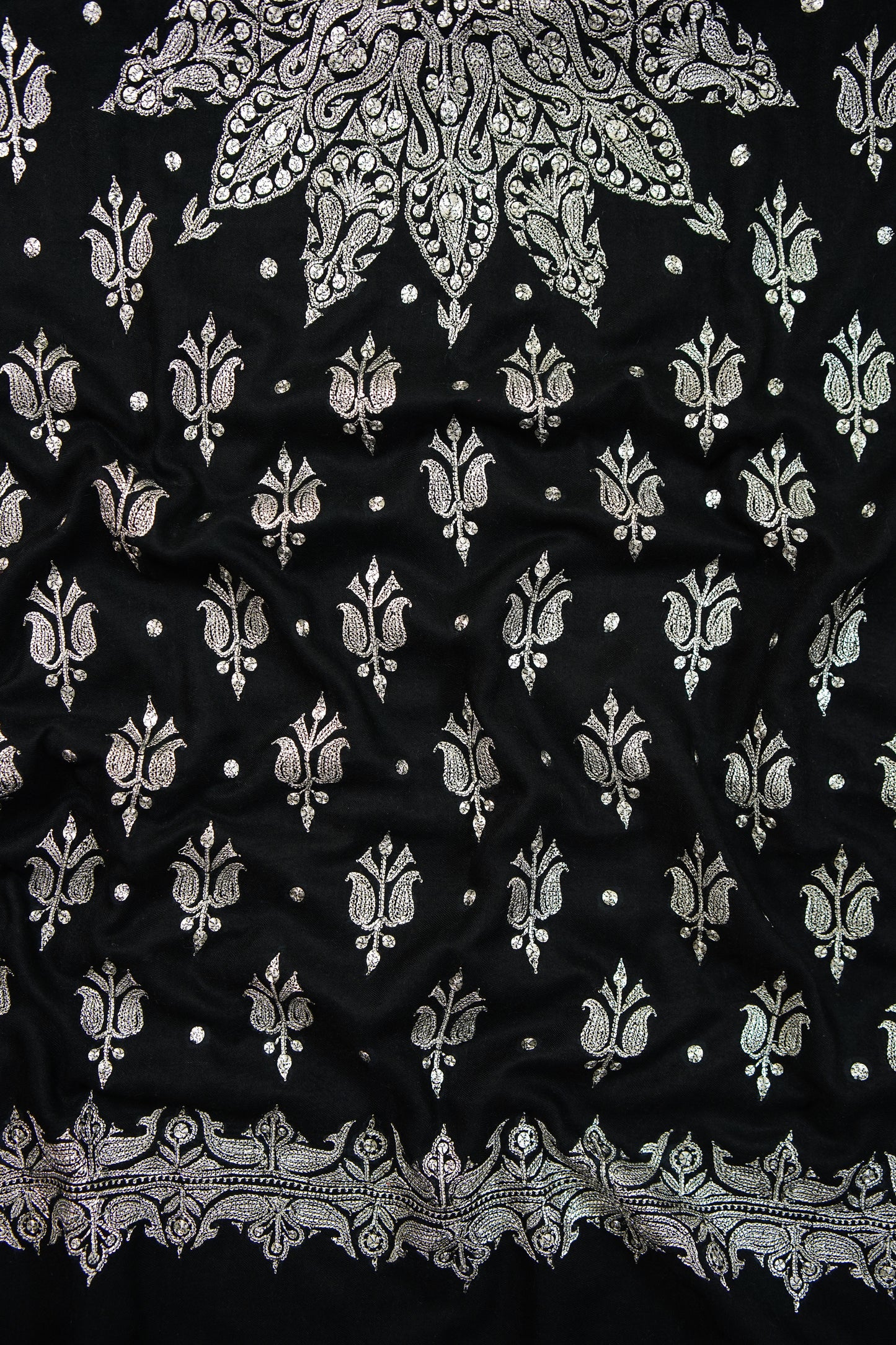 jet black tilla butis embroidery shawl 9873