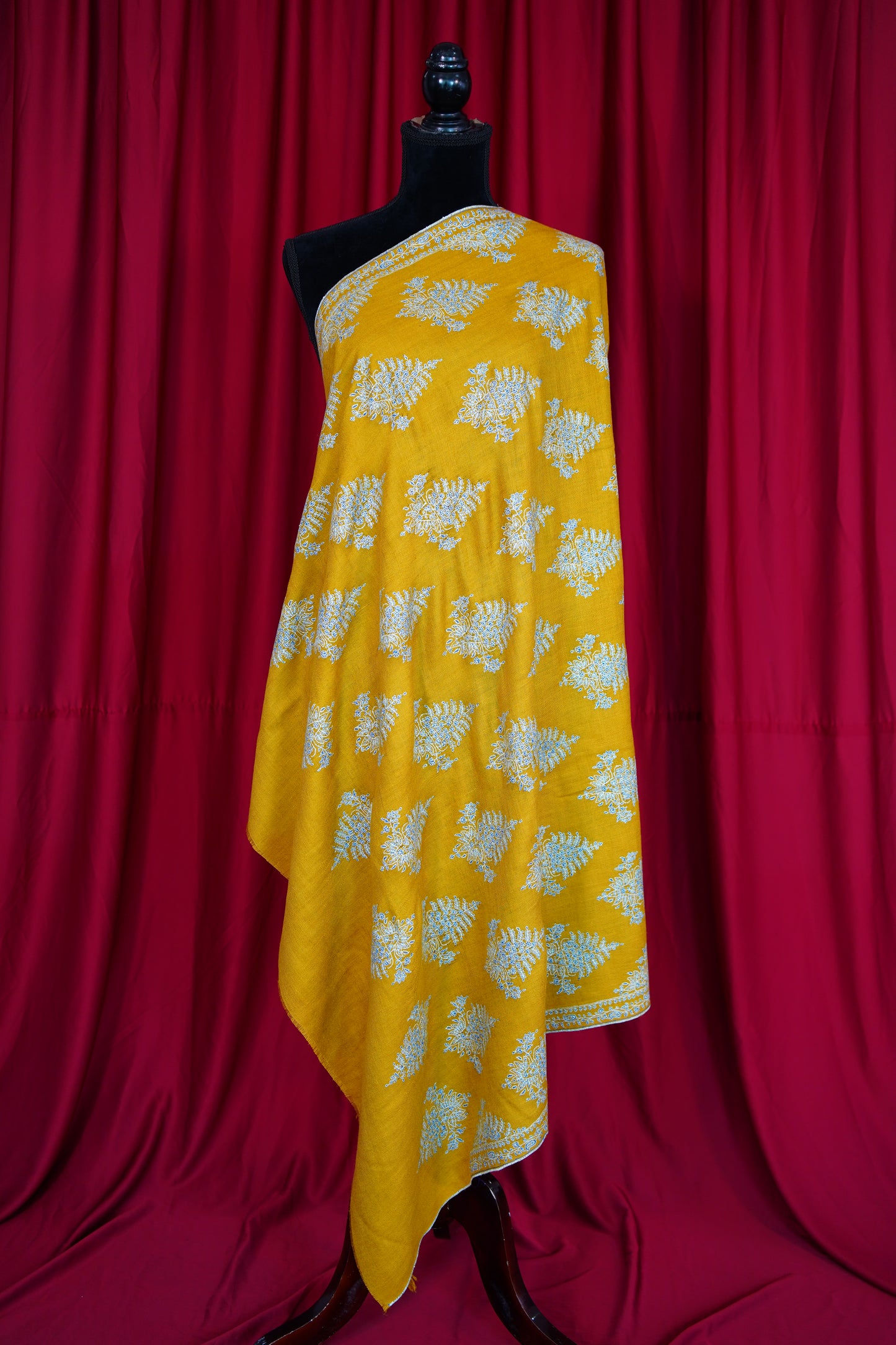 mustard handspun GI butis embroidery pashmina shawl 9877