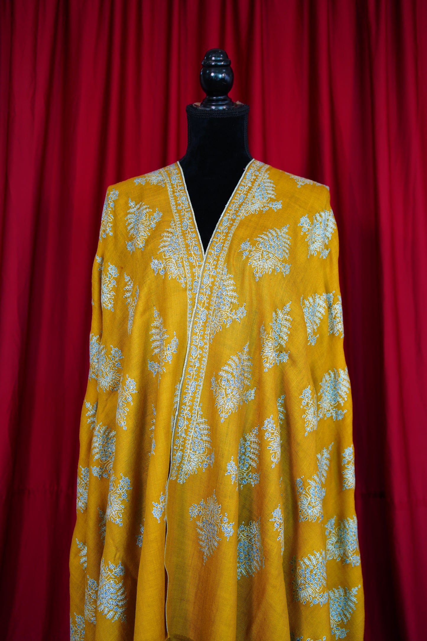mustard handspun GI butis embroidery pashmina shawl 9877