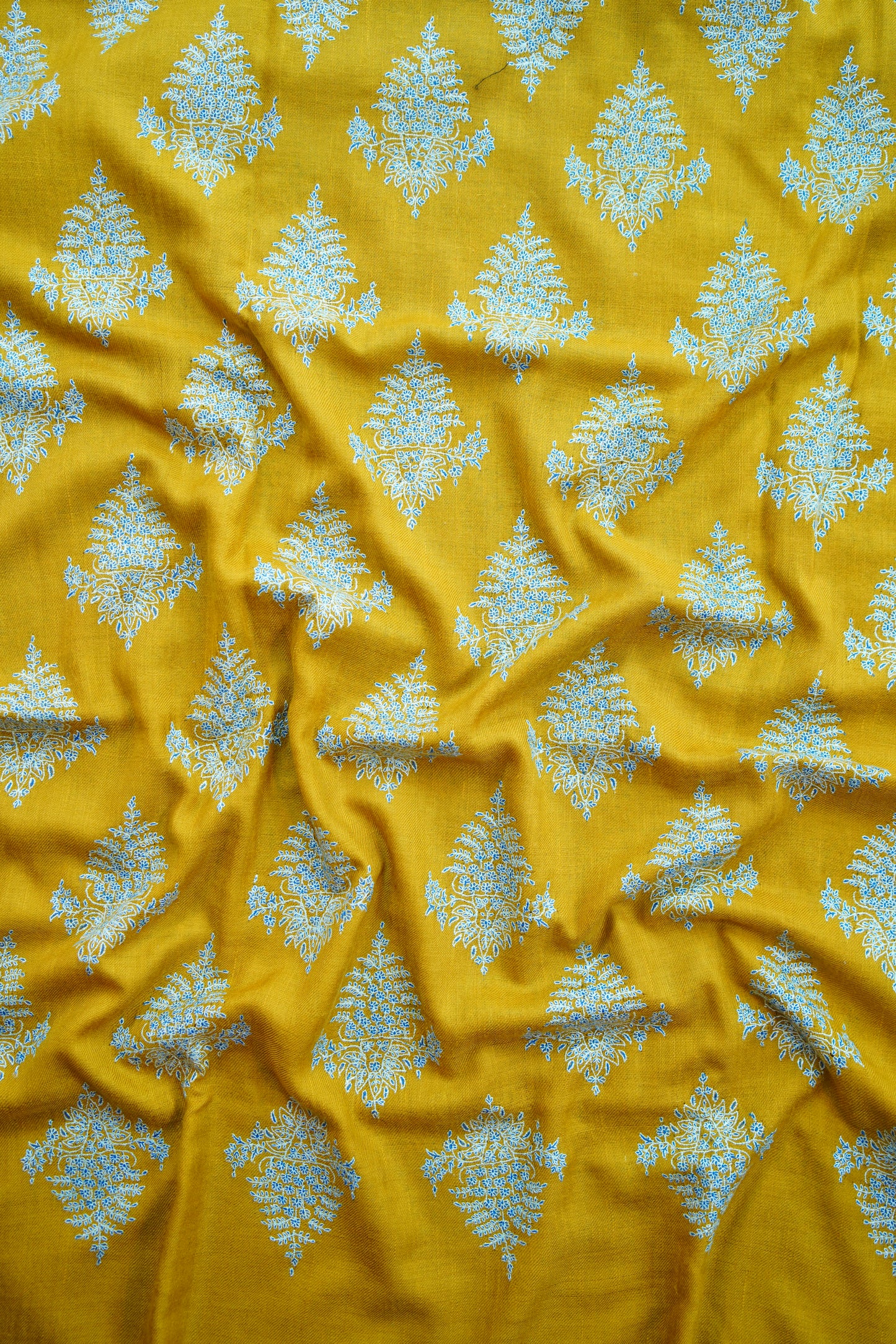 mustard handspun GI butis embroidery pashmina shawl 9877