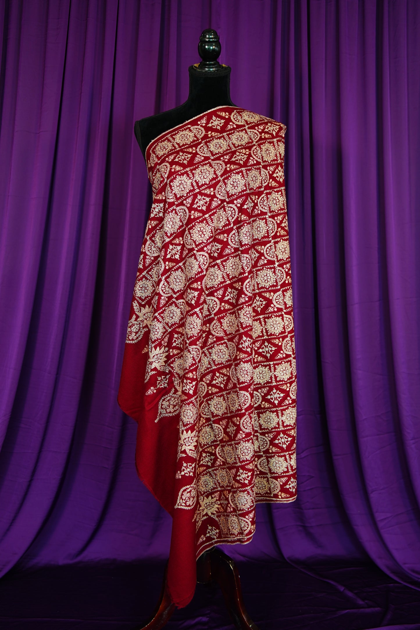 maroon GI embroidery pashmina shawl 9878