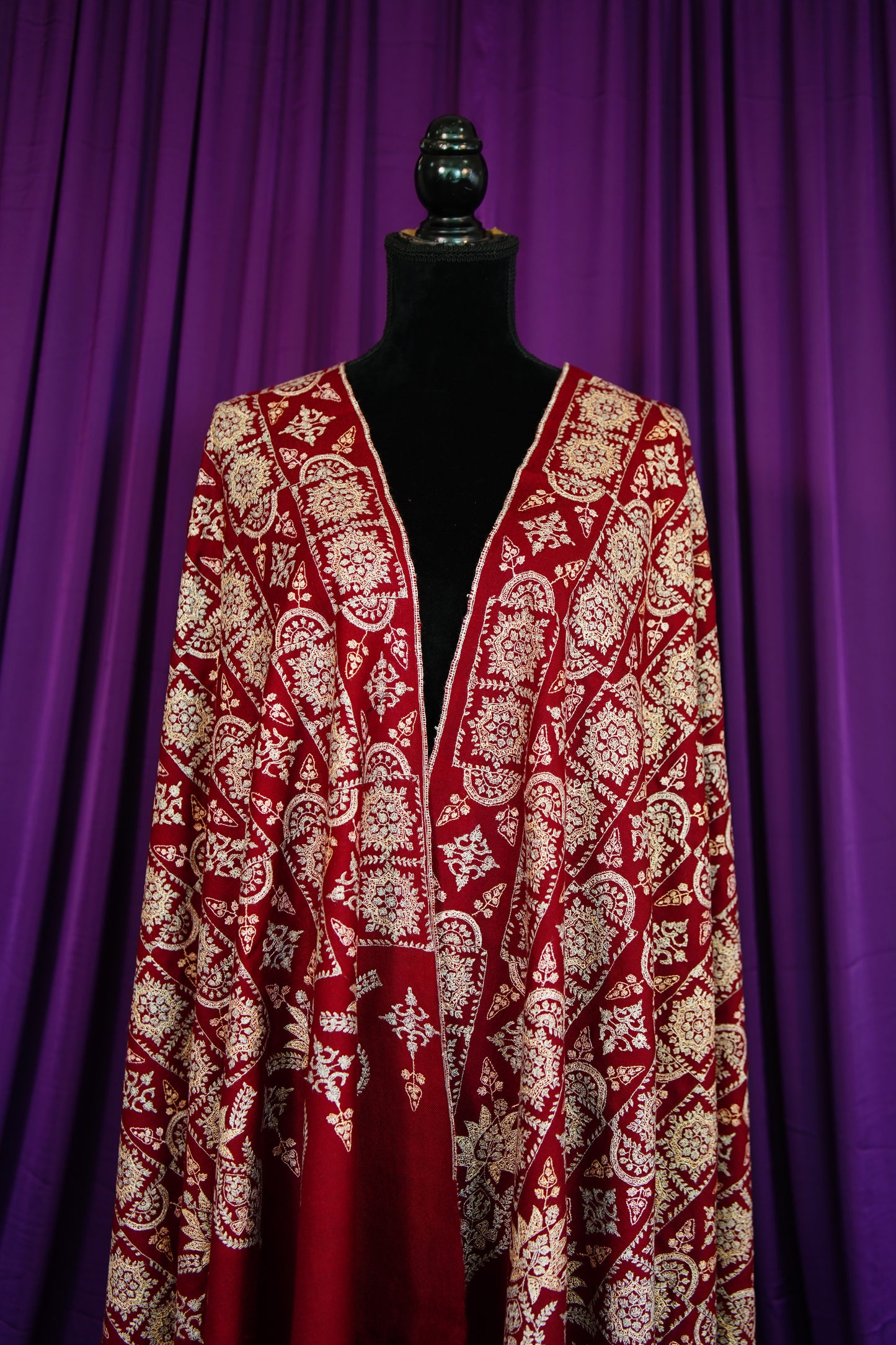maroon GI embroidery pashmina shawl 9878