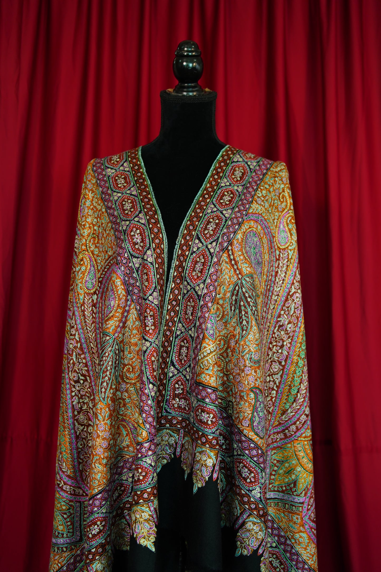 black multi-coloured GI embroidery pashmina shawl 9880