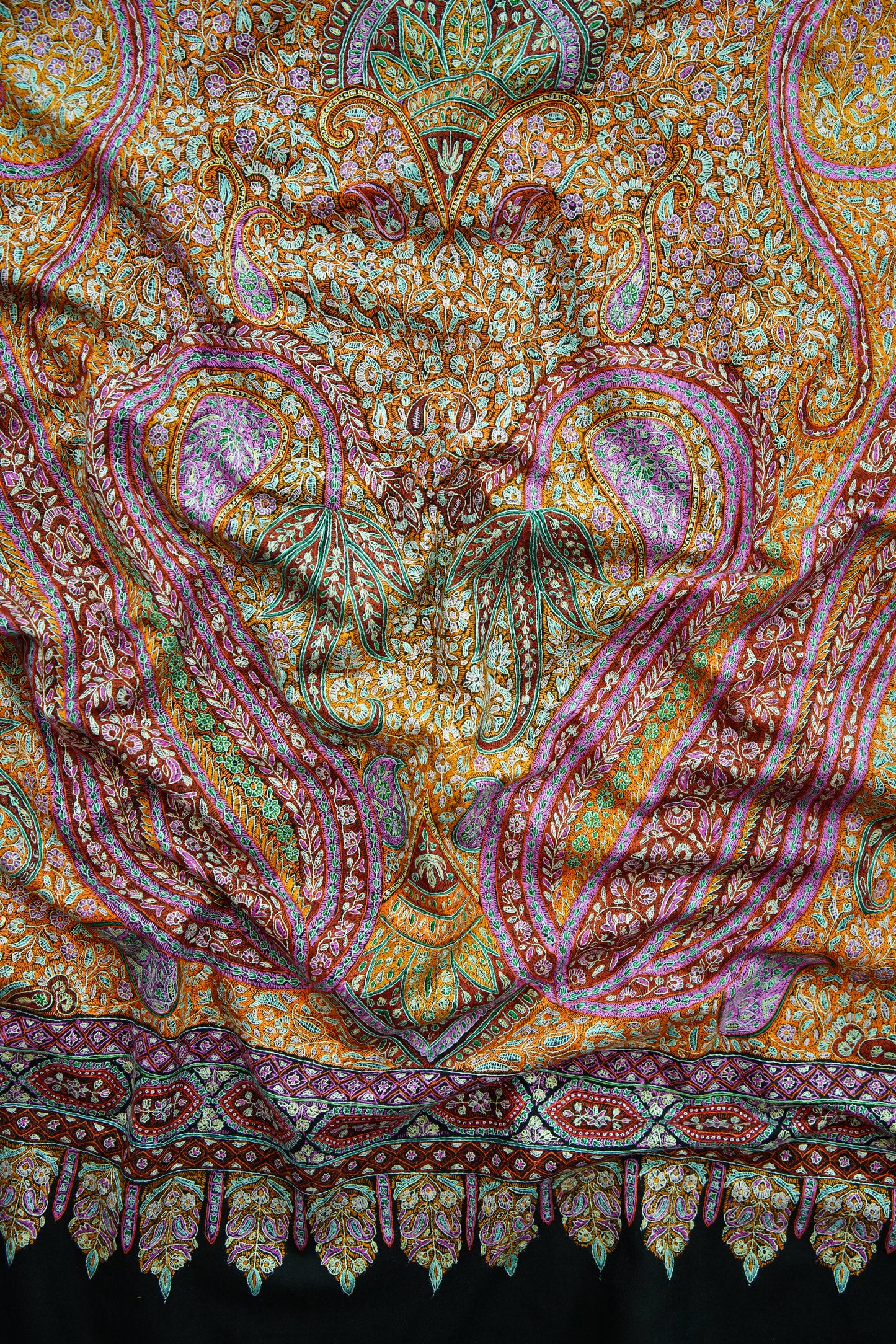 black multi-coloured GI embroidery pashmina shawl 9880