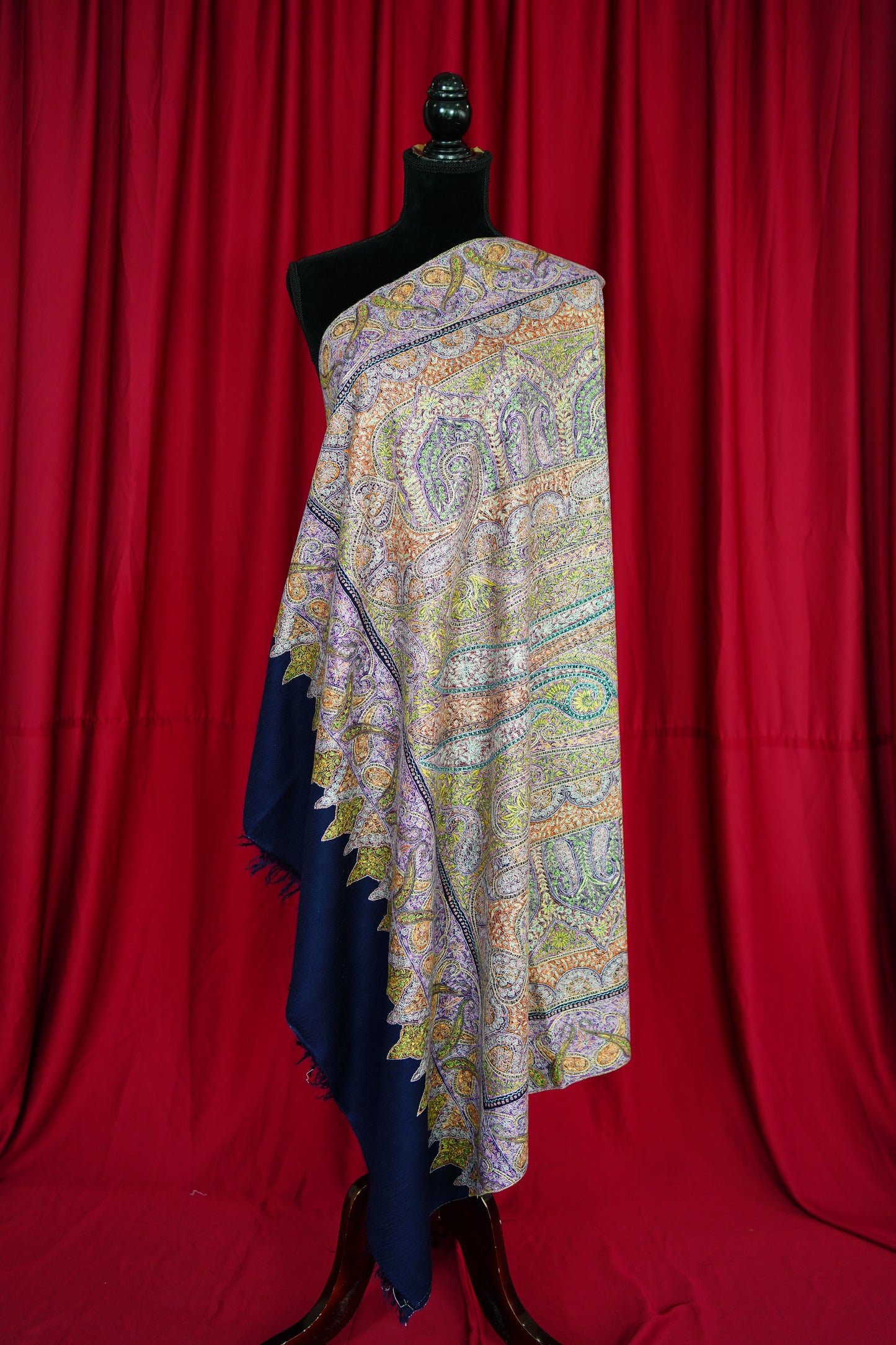 blue GI multi-coloured jamma embroidery pashmina shawl 9887