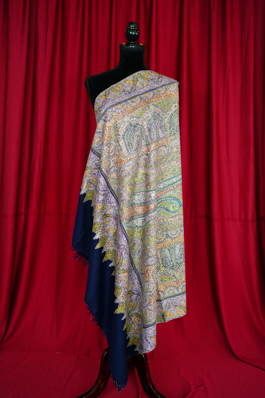 blue GI multi-coloured jamma embroidery pashmina shawl 9887