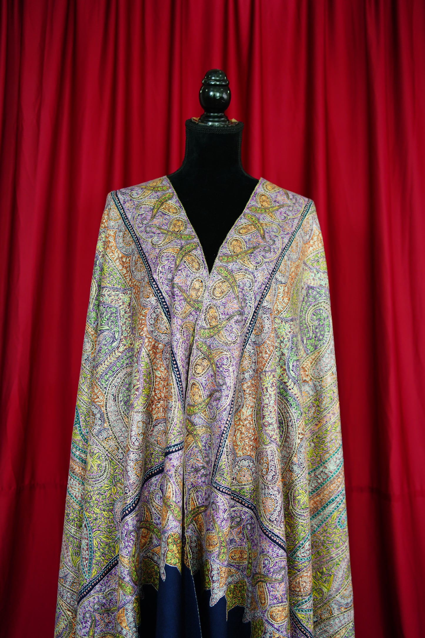 blue GI multi-coloured jamma embroidery pashmina shawl 9887