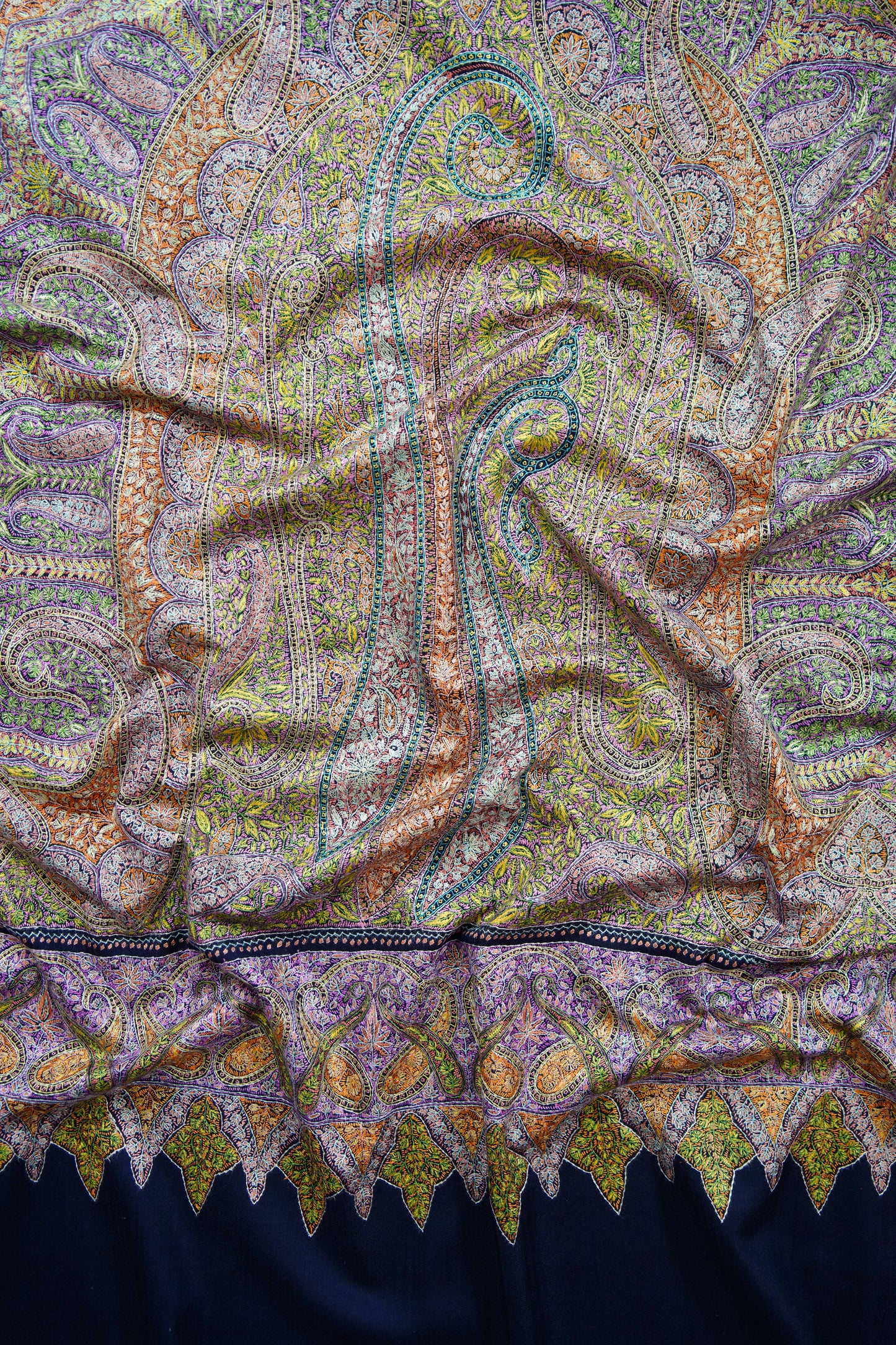 blue GI multi-coloured jamma embroidery pashmina shawl 9887