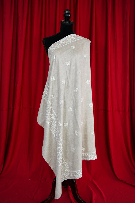 light natural butis GI embroidery pashmina shawl 9888