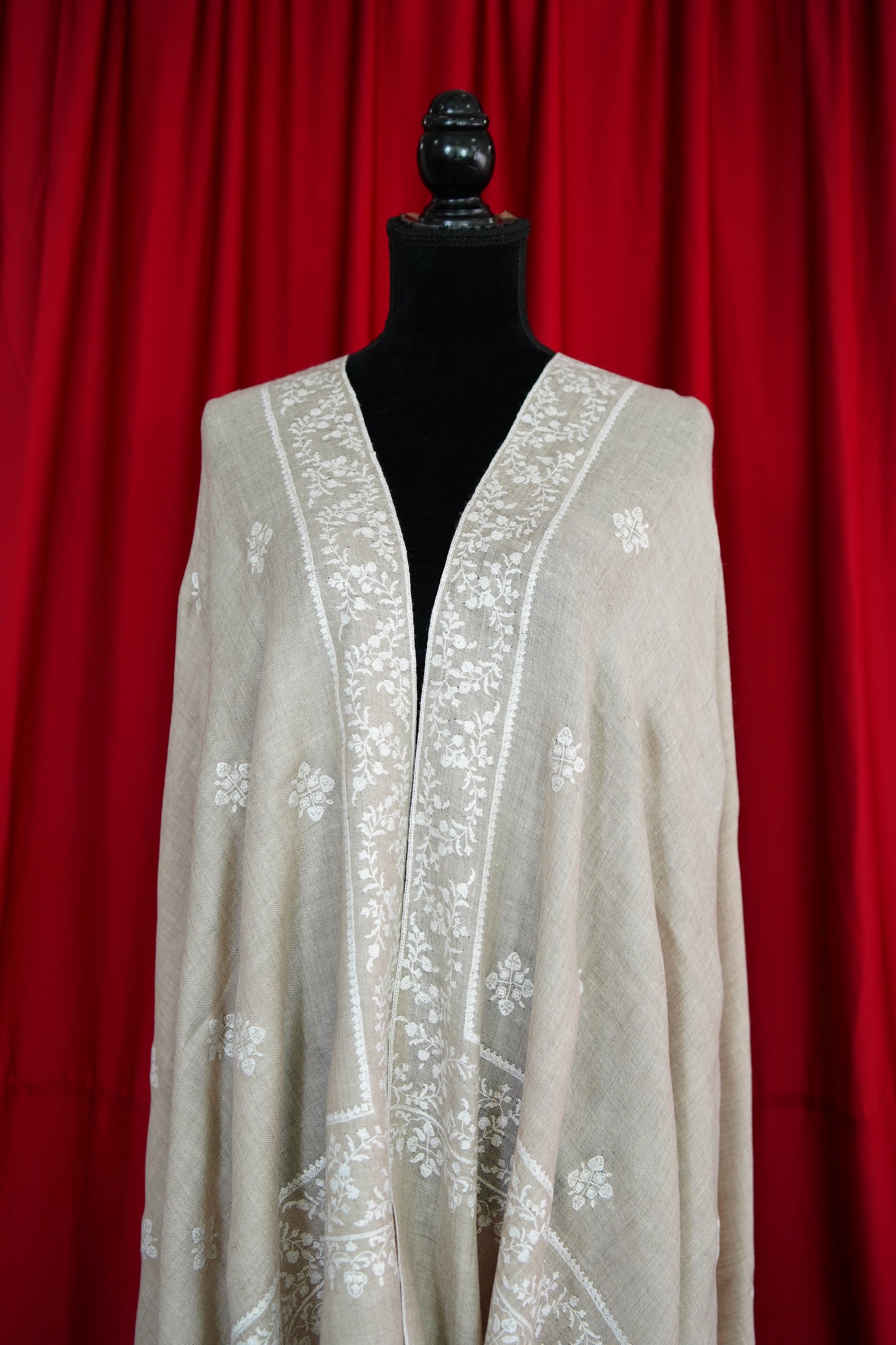 light natural butis GI embroidery pashmina shawl 9888