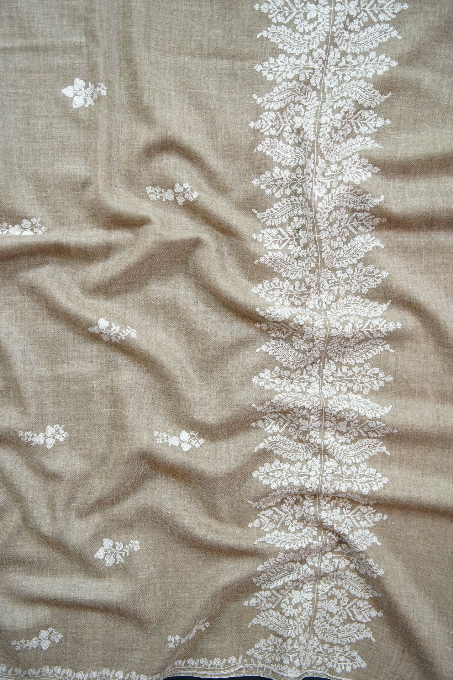 light natural butis GI embroidery pashmina shawl 9888