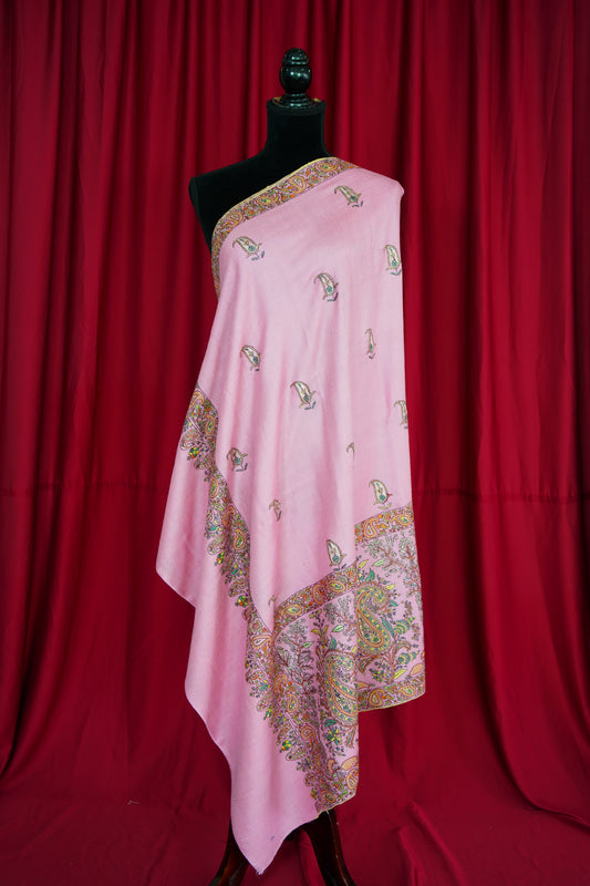 lavender pink GI embroidery pashmina shawl 9889