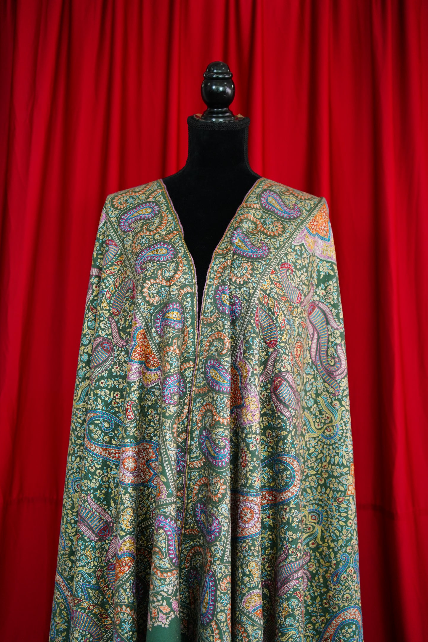 sea green multi-coloured GI embroidery pashmina shawl 9890