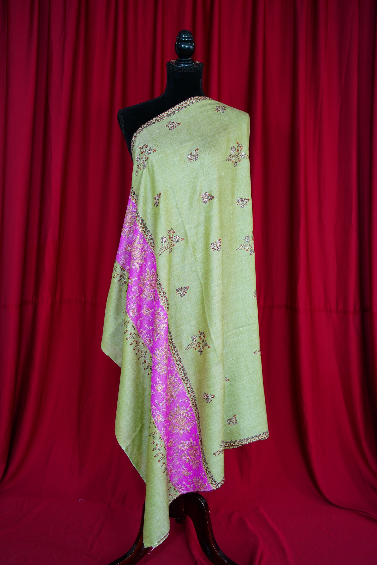 light green GI embroidery pashmina shawl 9891