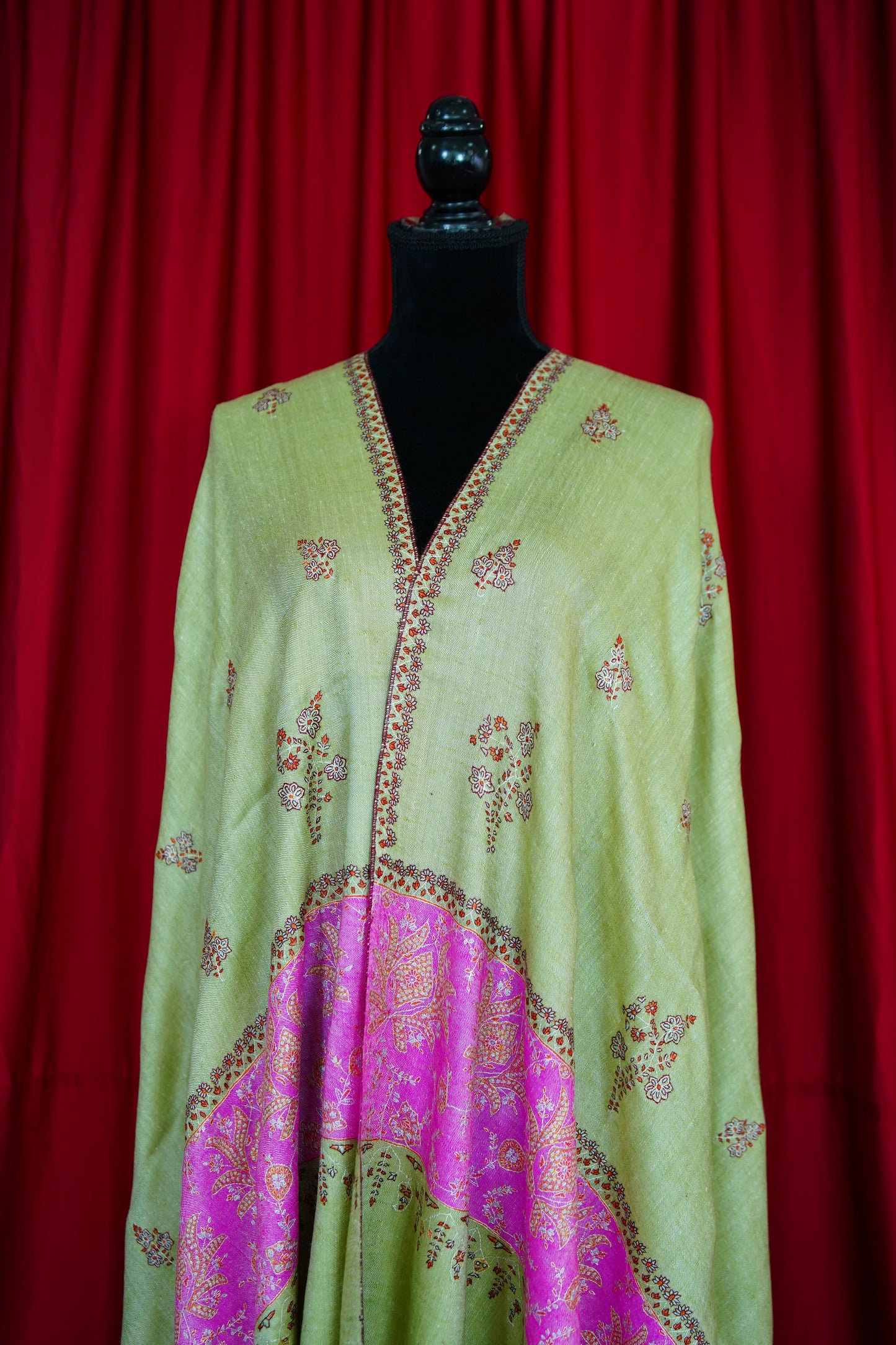 light green GI embroidery pashmina shawl 9891