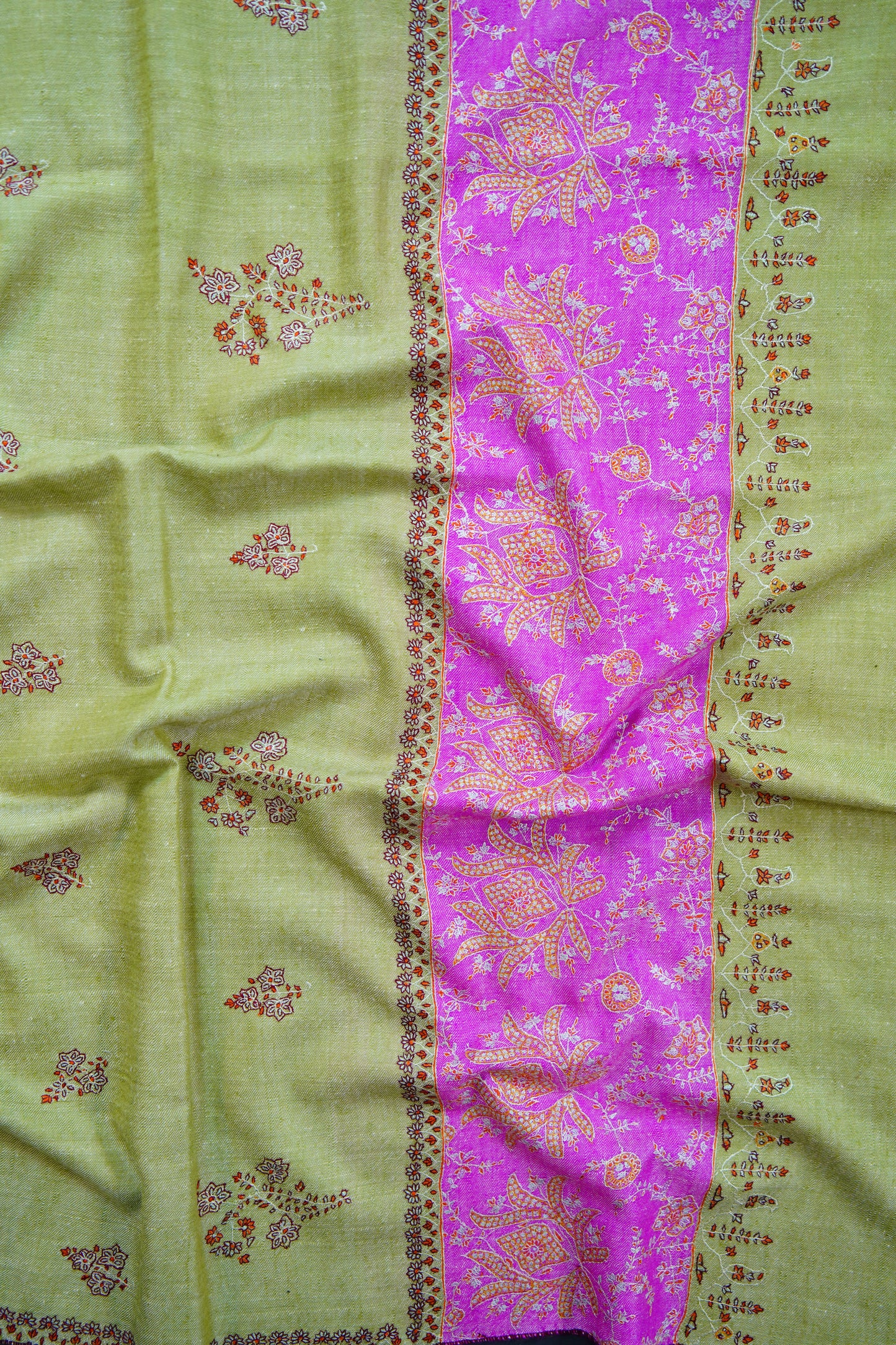 light green GI embroidery pashmina shawl 9891