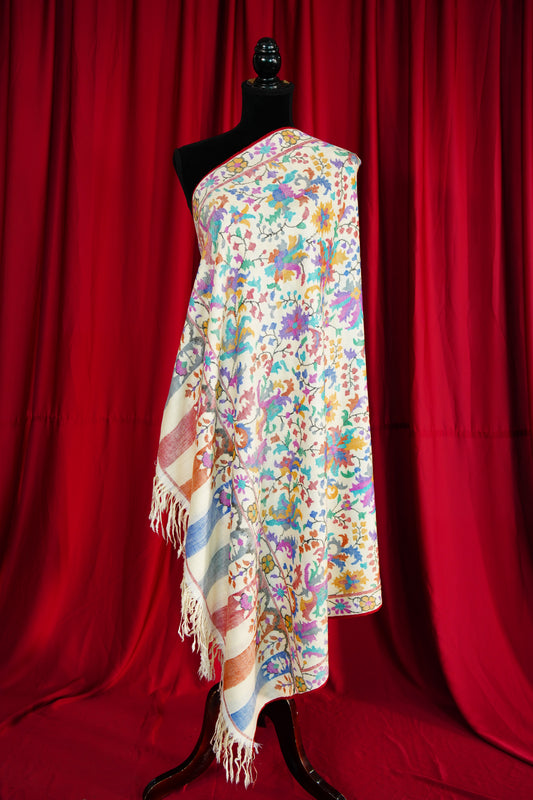 creamy white GI kani jamma pashmina shawl 9894