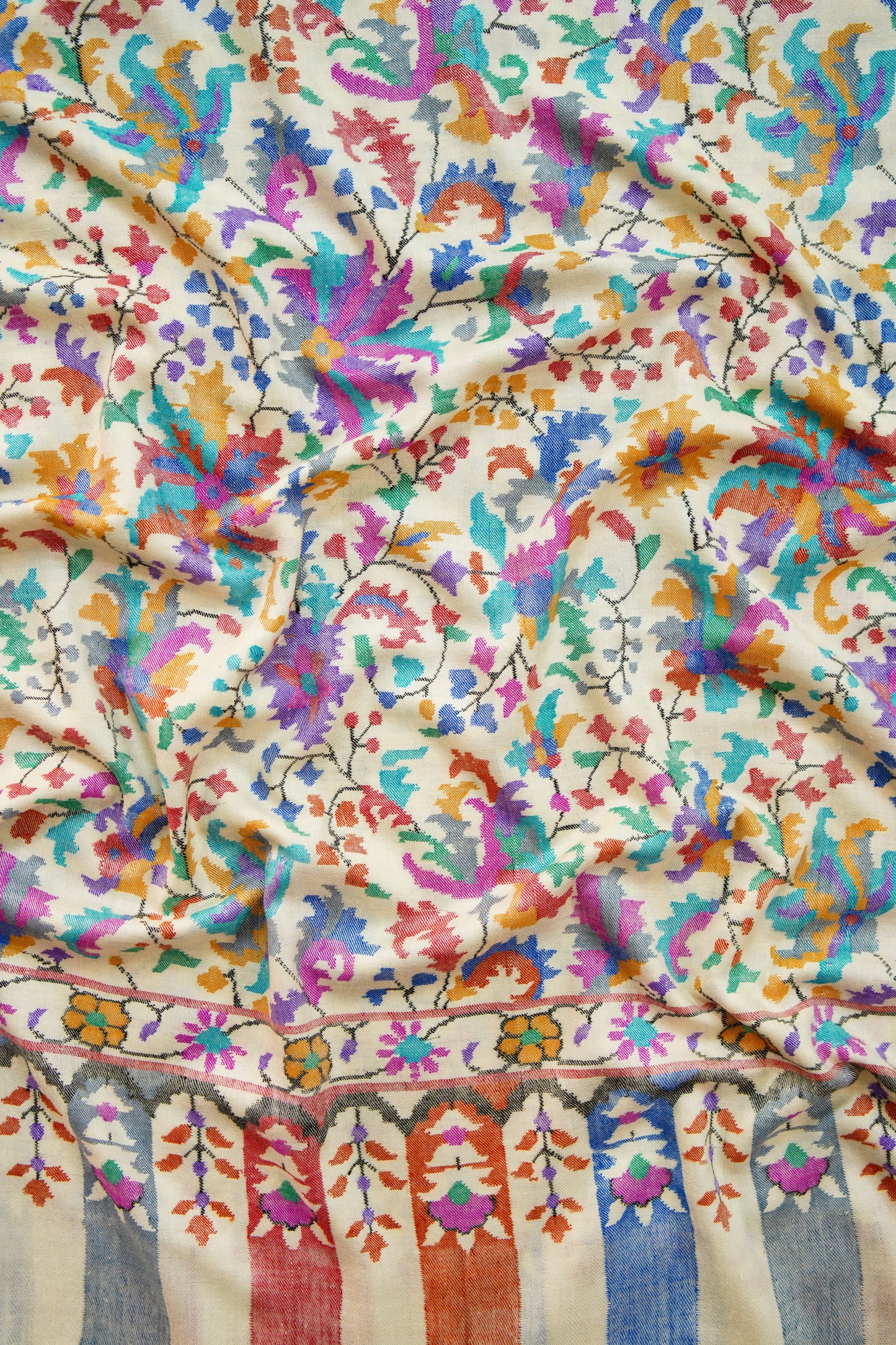 creamy white GI kani jamma pashmina shawl 9894