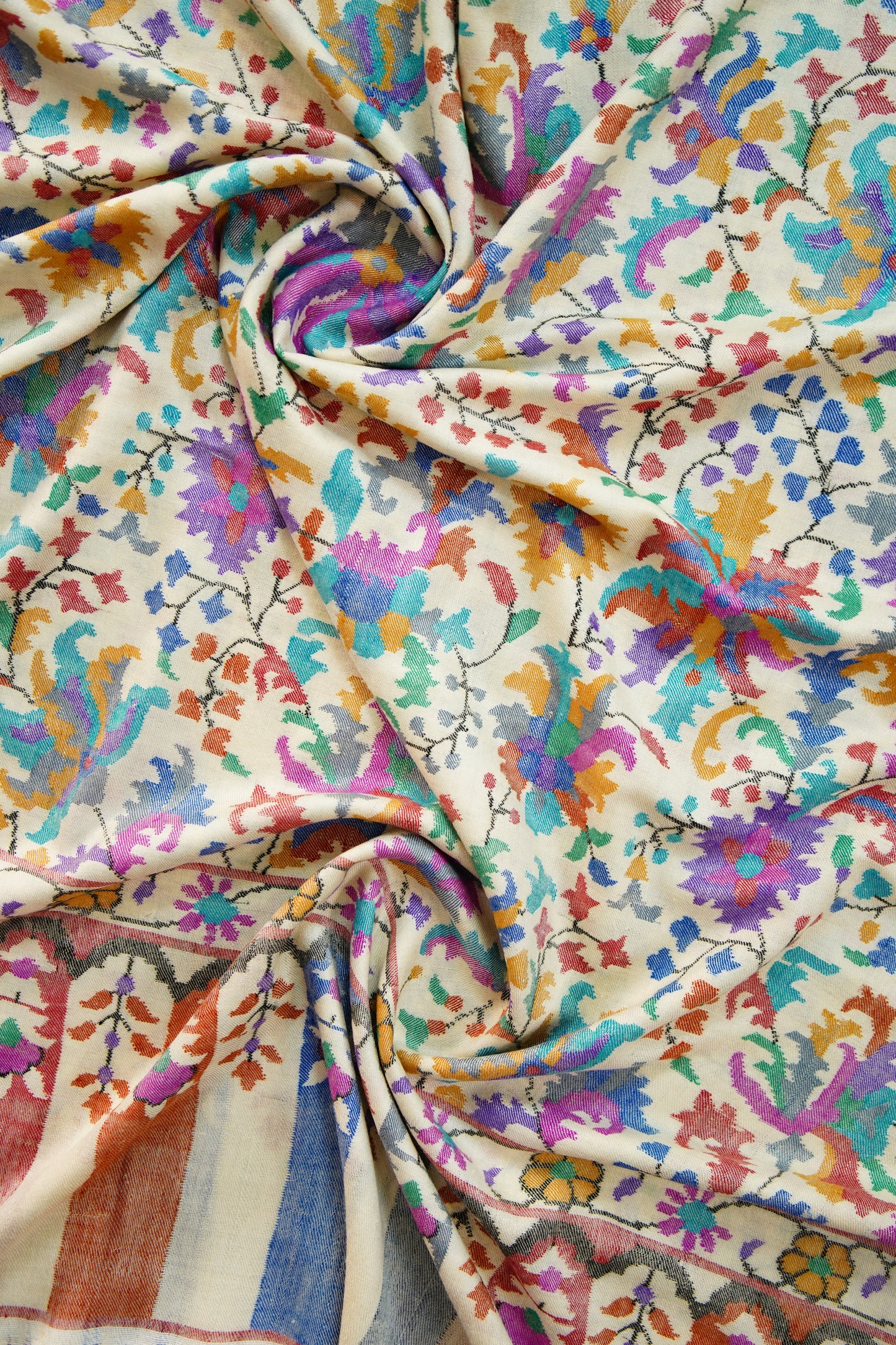 creamy white GI kani jamma pashmina shawl 9894