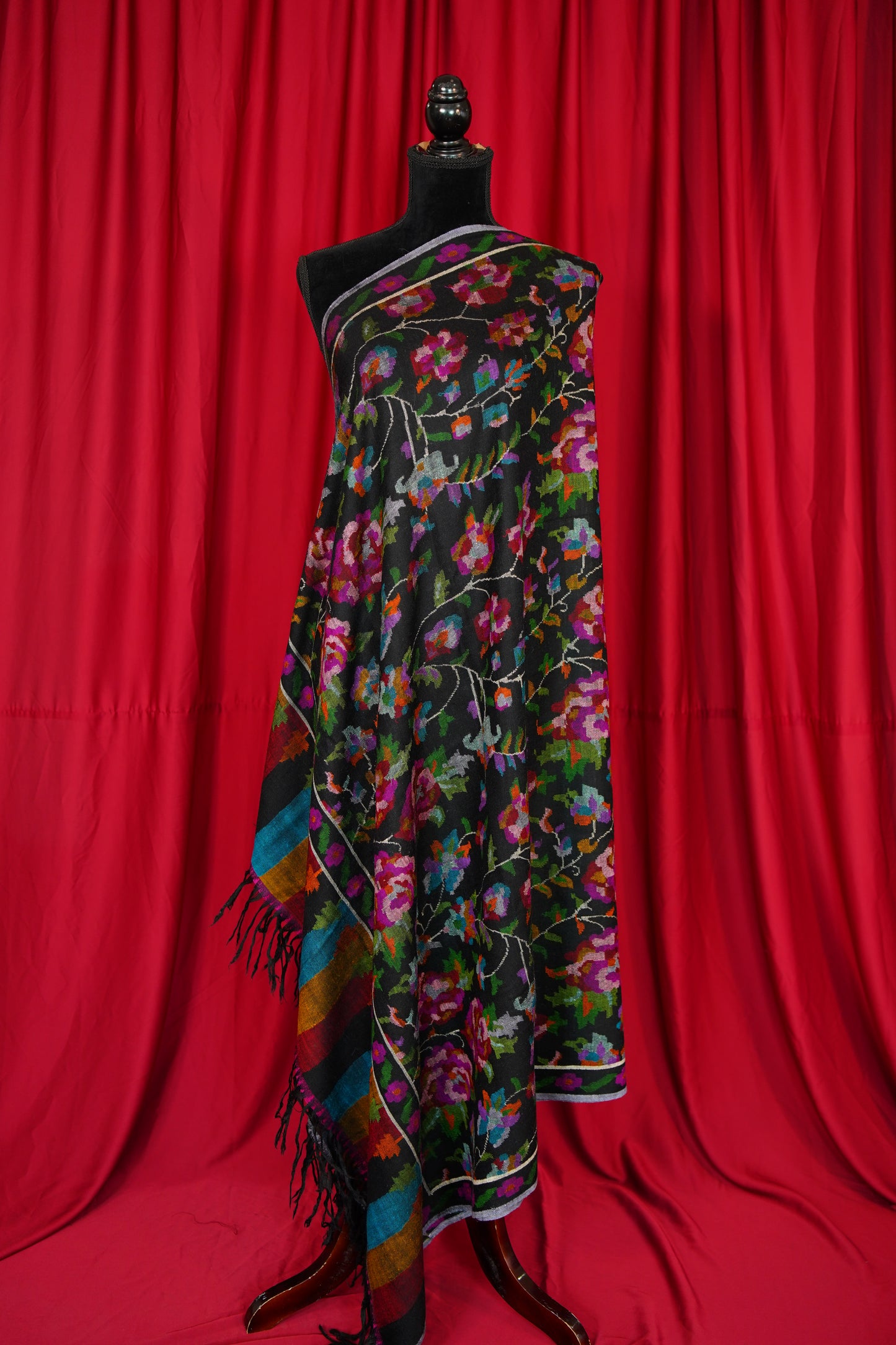 black multi-coloured GI kani jamma pashmina shawl 9895