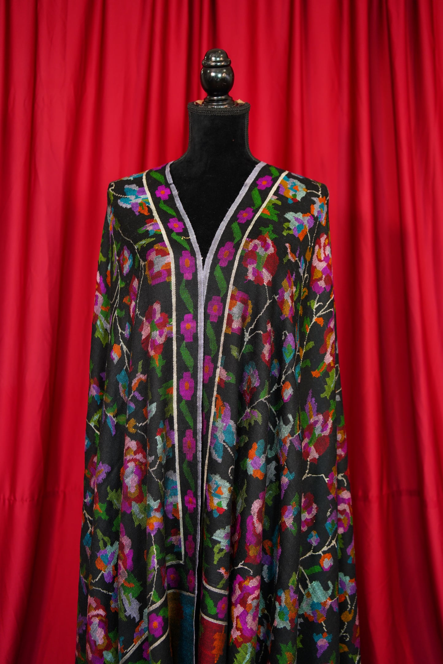 black multi-coloured GI kani jamma pashmina shawl 9895