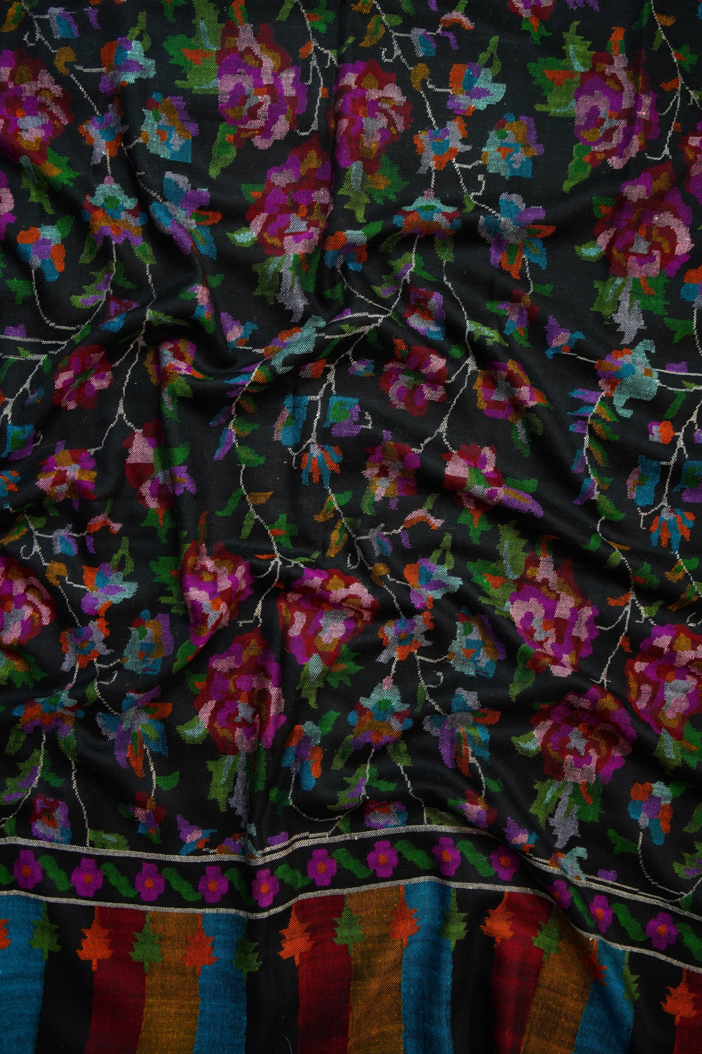 black multi-coloured GI kani jamma pashmina shawl 9895