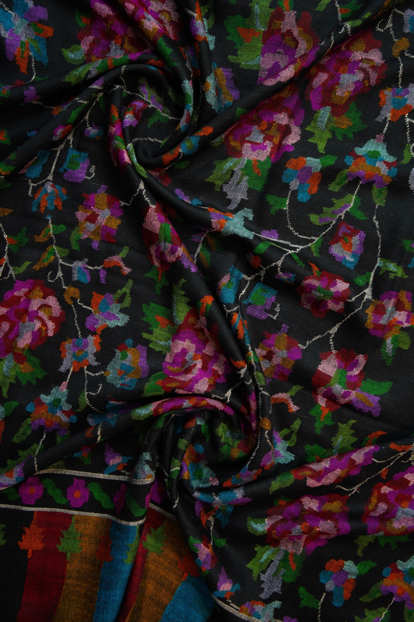 black multi-coloured GI kani jamma pashmina shawl 9895