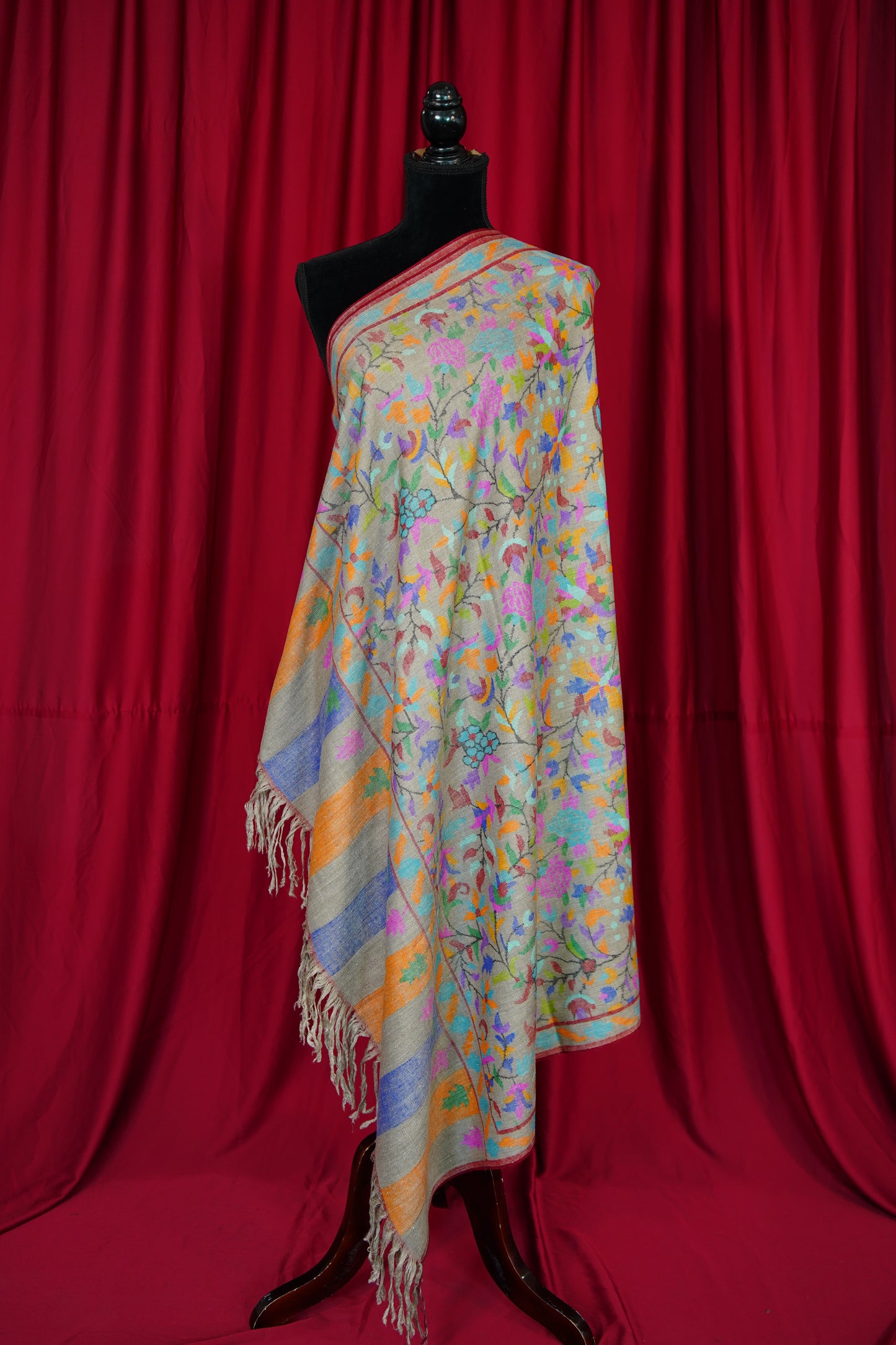 natural multi-coloured GI kani jamma pashmina shawl 9897