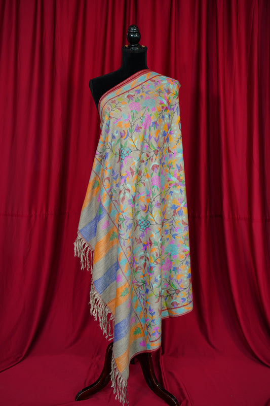 natural multi-coloured GI kani jamma pashmina shawl 9897