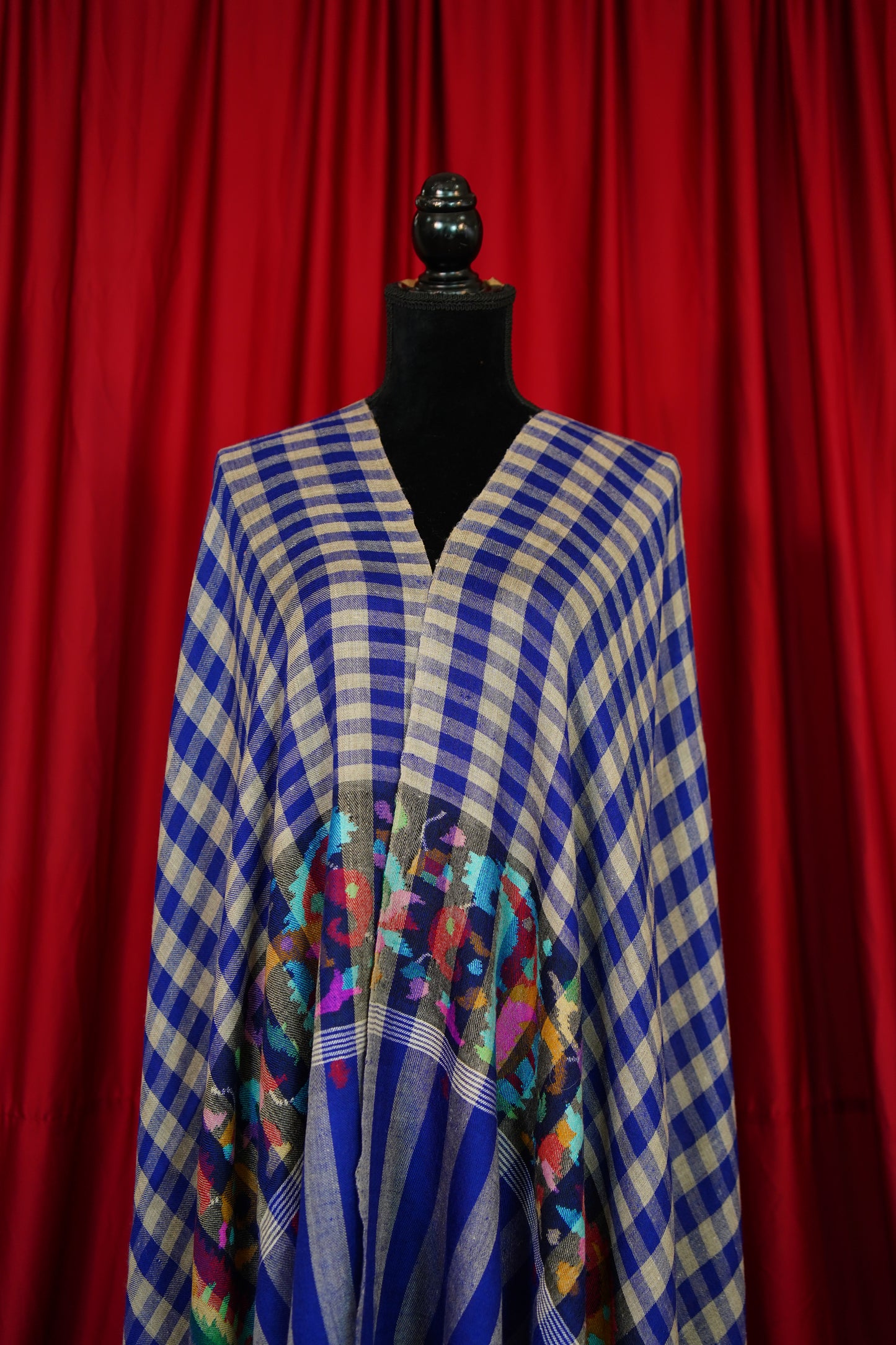 blue and natural checked GI kani palla pashmina shawl 9898