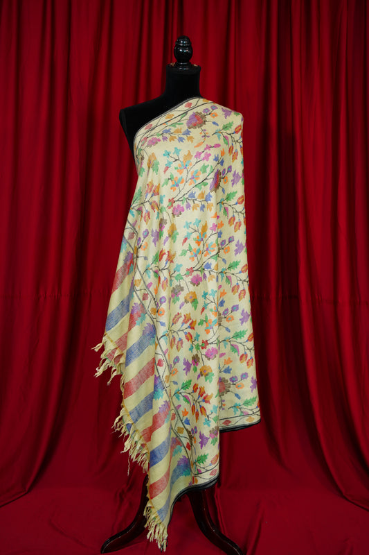 banana light yellow multi-coloured GI kani jamma pashmina shawl 9899