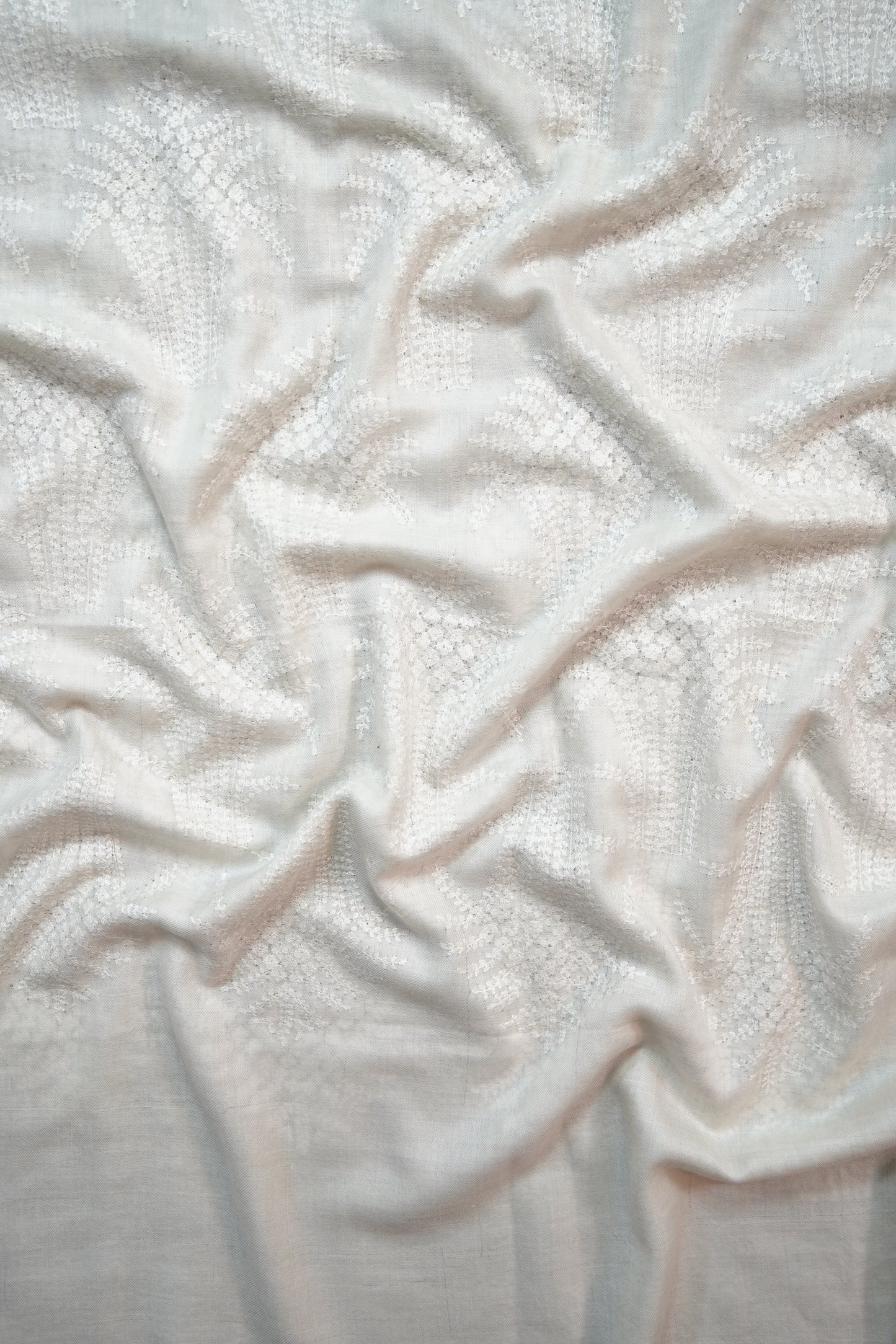 pure white GI butis embroidery pashmina shawl 9900